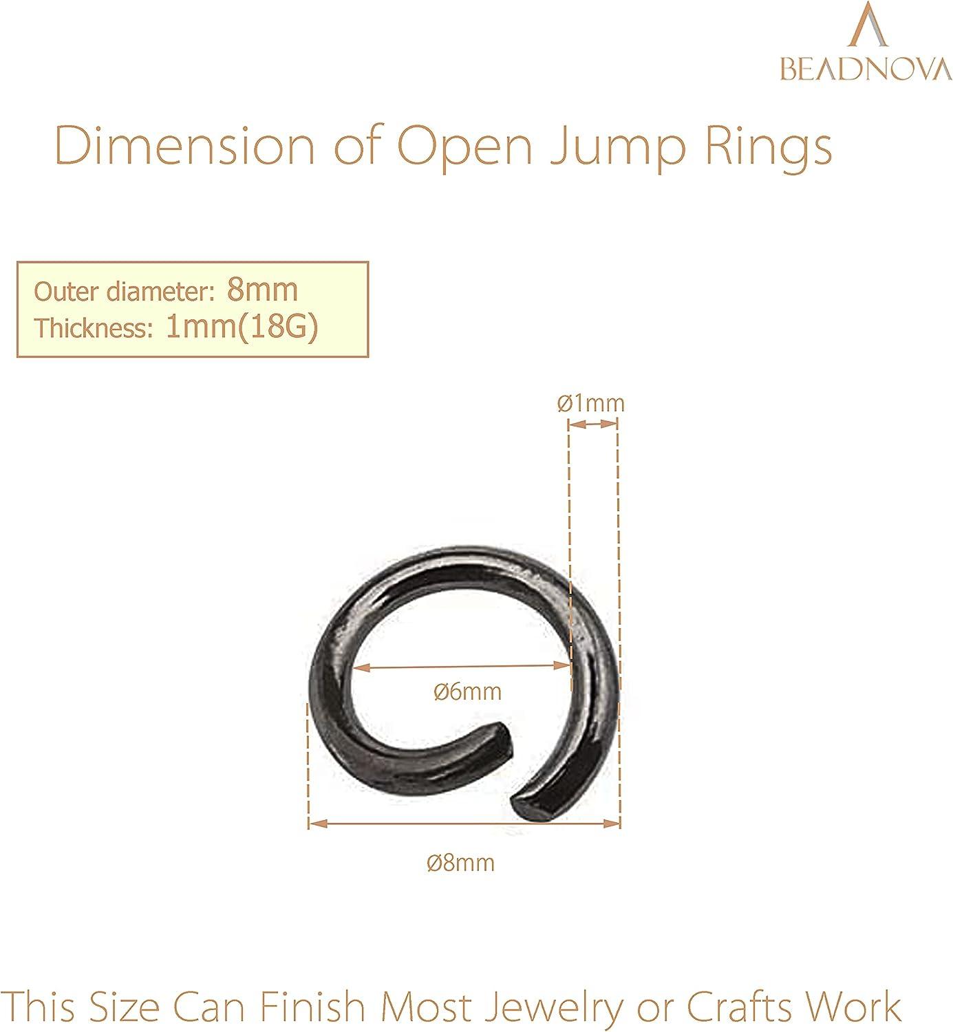 BEADNOVA 8mm Open Jump Rings Gun Black Jump Rings for Jewelry Making and  Keychains (300Pcs)