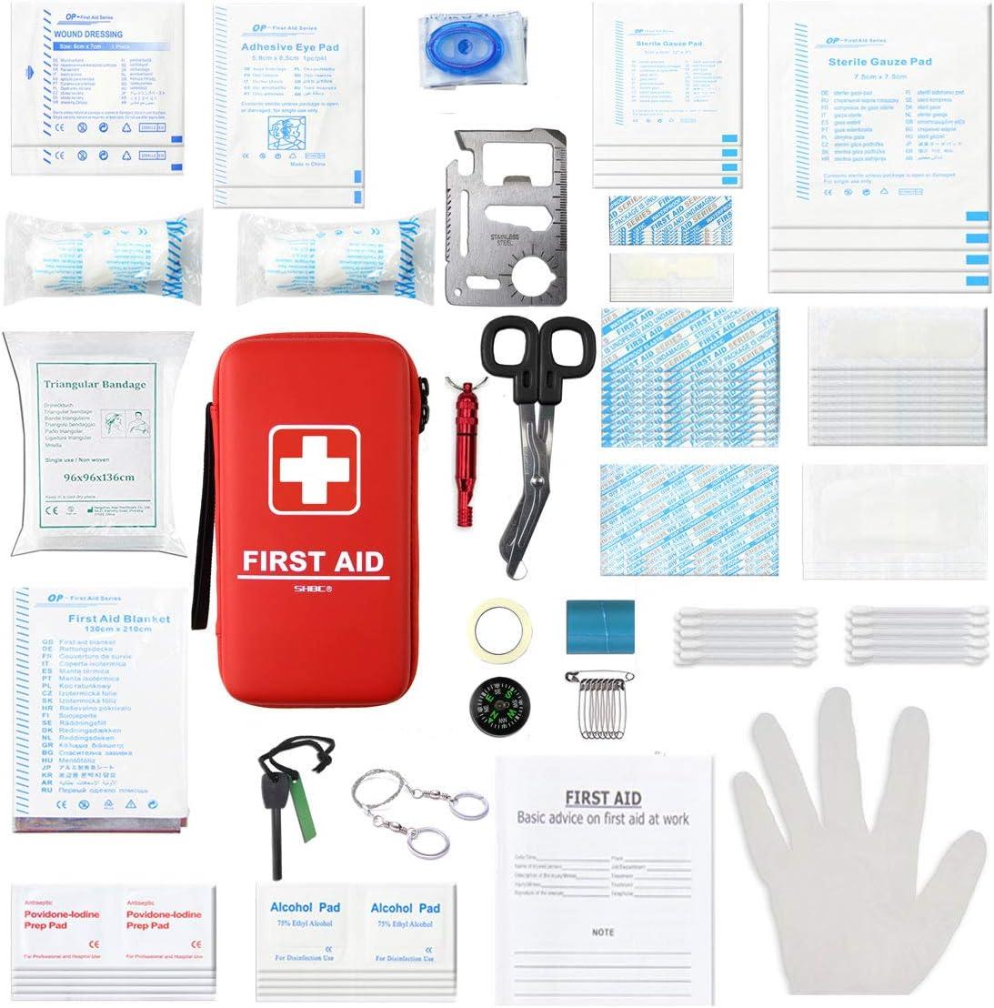 Compact First Aid Kit (228pcs) Designed for Family Emergency Care.  Waterproof EVA Case and Bag is Ideal for The Car, Home, Boat, School,  Camping