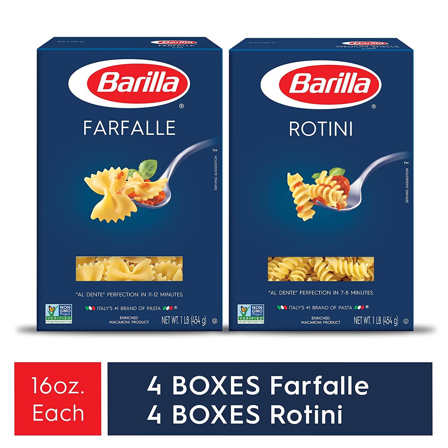 BARILLA Blue Box Pasta Variety Pack, Farfalle & Rotini, 16 oz. Box (Pack of  8), 8 Servings per Box - Non-GMO Pasta Made with Durum Wheat Semolina -  Italy's #1 Pasta Brand 