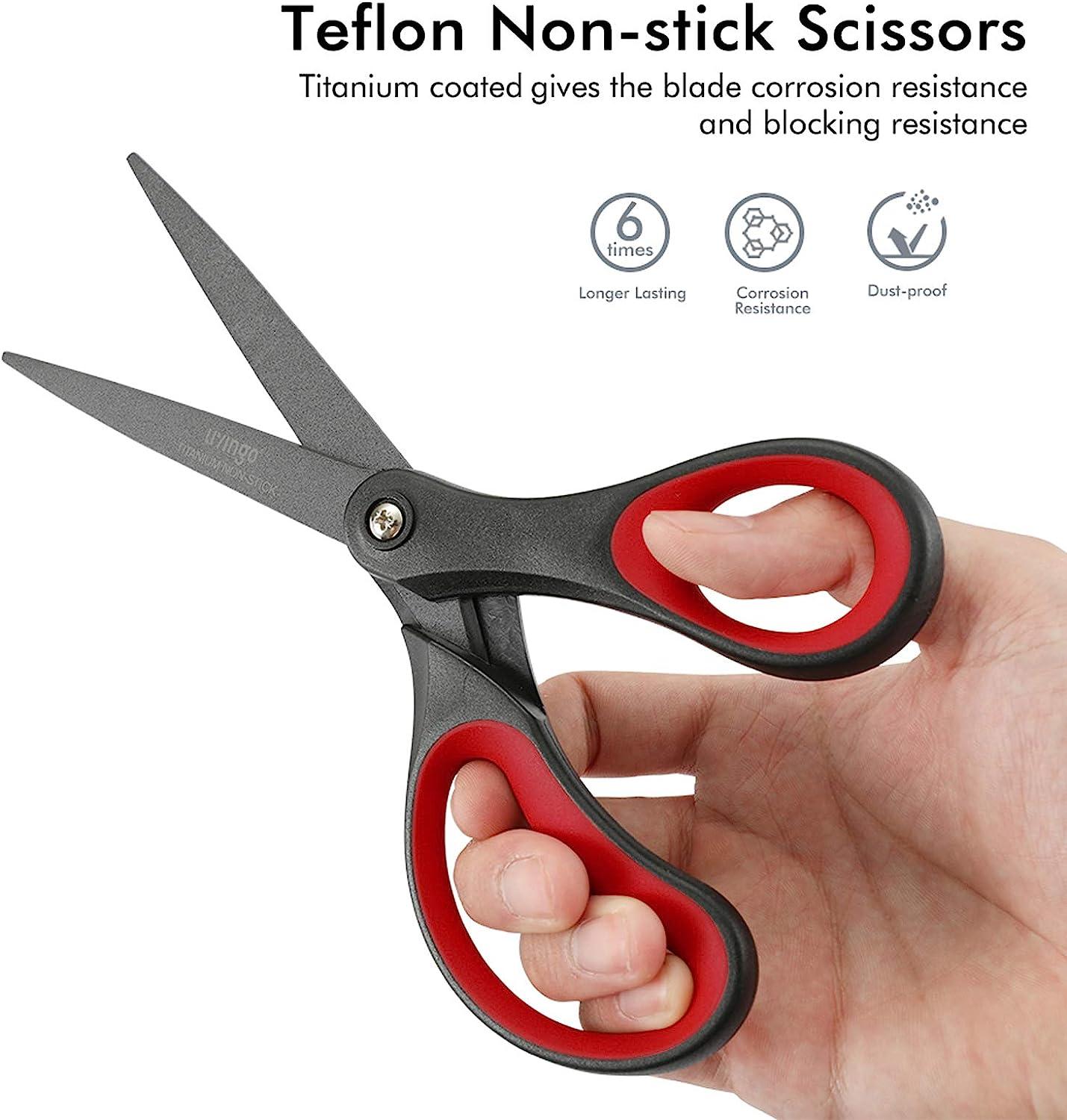 SLEMOON 6 Pack 8 Teflon Non-Stick Scissors Soft Handle, Professional  Stainless Steel Comfort Grip, All-Purpose, Straight Office Craft Scissors  for