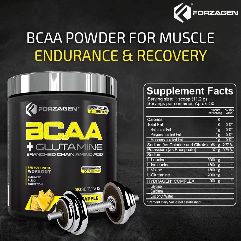 Forzagen BCAA Powder with Glutamine 30 Servings, Pineapple Flavor