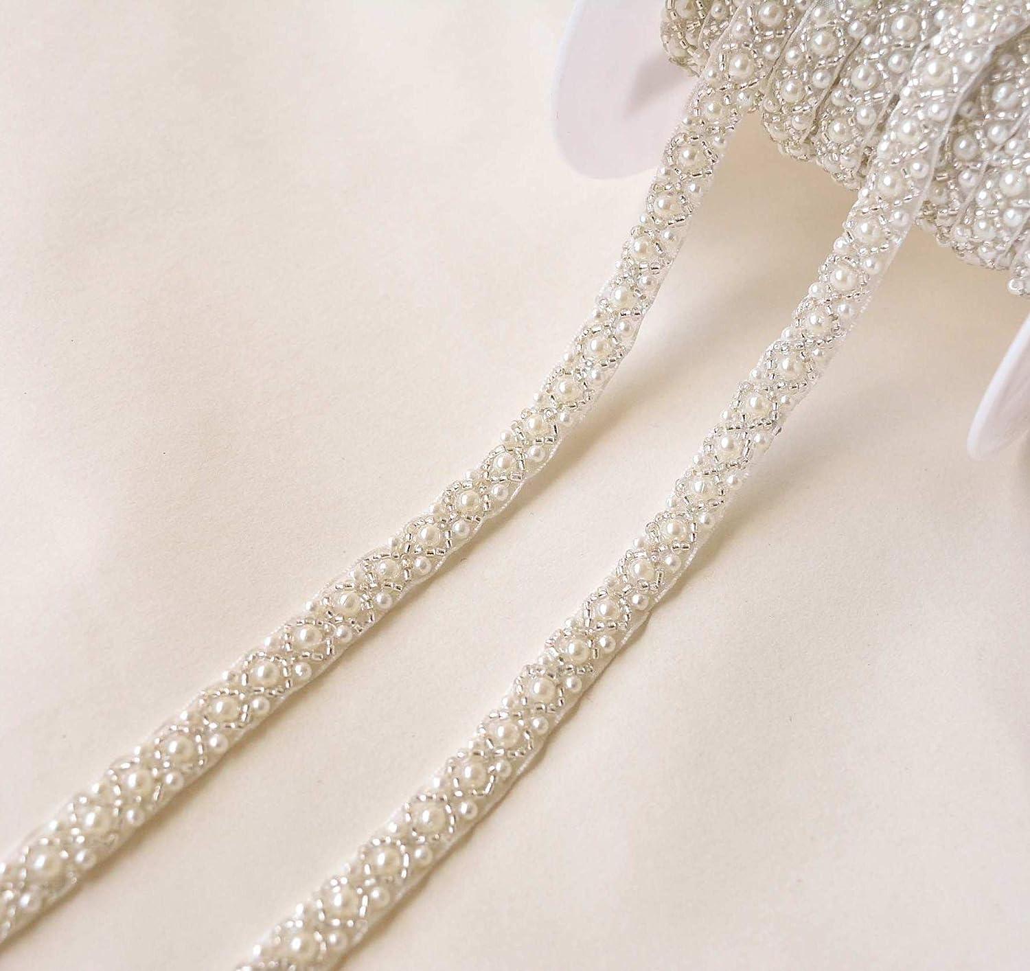Wedding Dress Lace Trim DIY Beaded Pearl Lace Trim Ribbon - For Wedding  Dress Decor & Sewing Crafts Flower Wedding Dress Beaded Sewing Trims