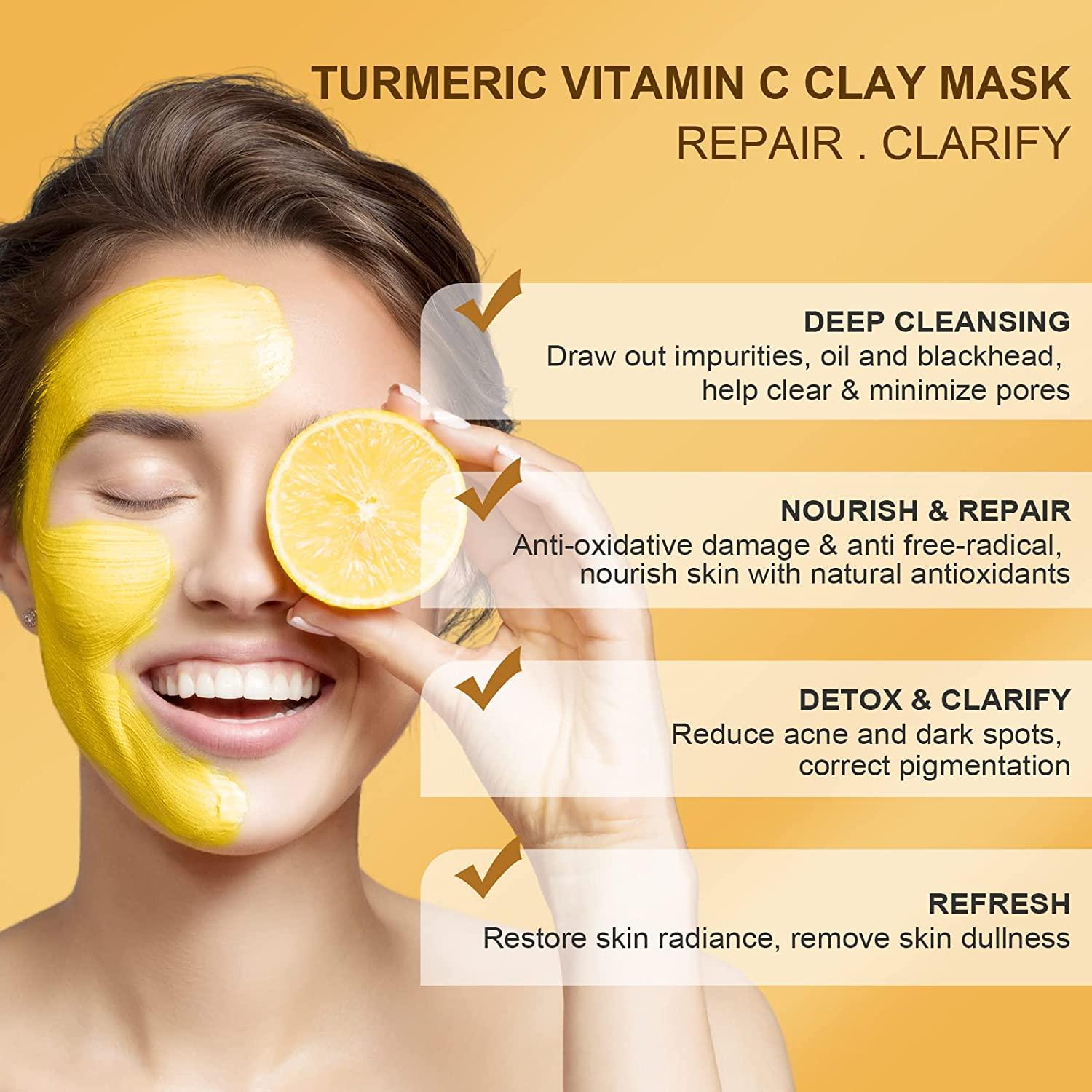 ANAIRUI Turmeric Vitamin C Clay Mask for Dark Spots, Vitamin C Clay