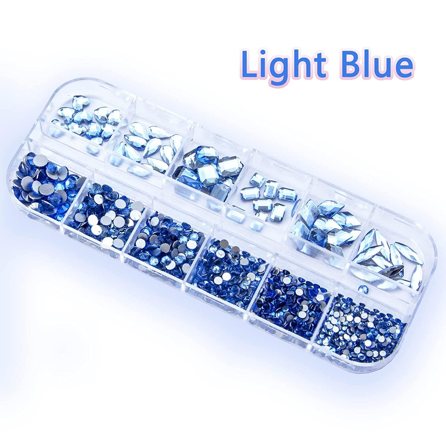 Mixed Multi Shapes Blue Moonlight Glass Fancy Rhinestone Kit Box For Nail  Art HZ2113