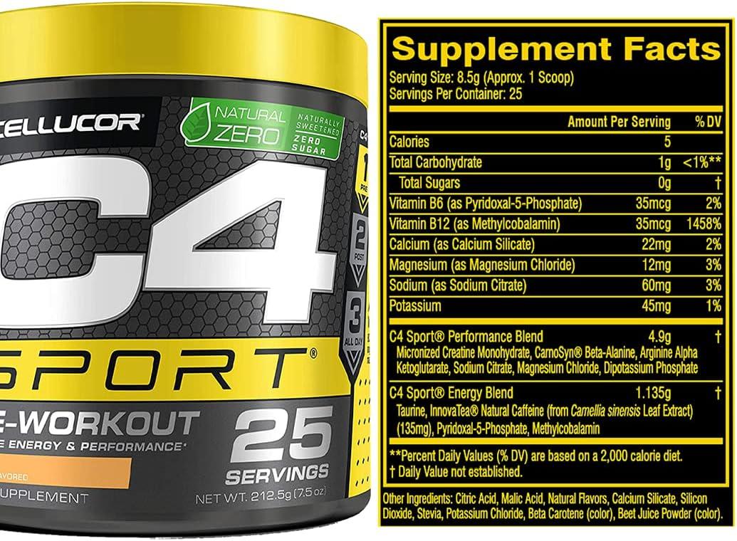 C4 Sport Pre Workout Powder Mango Flavor Energy Boost with