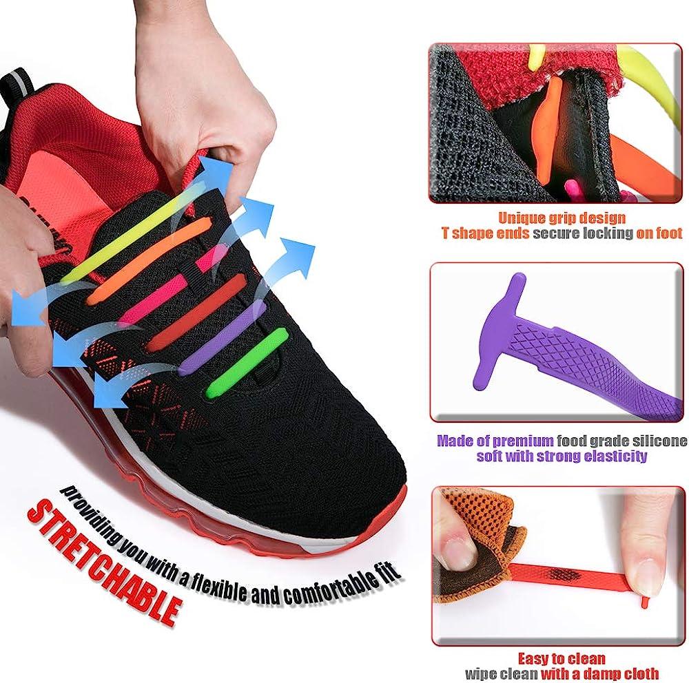 Homar No Tie Shoelaces for Kids and Adults - Best in Sports Fan Shoelaces - Waterproof Silicone Flat Elastic Athletic Running Shoe Laces with Multicol