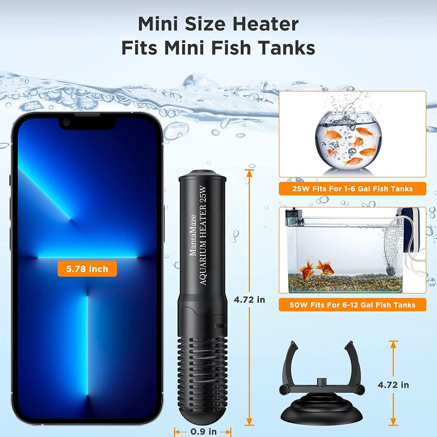 MantaMaze 25W Aquarium Heater for 16 Gallon Tanks Small Automatic Thermostatic Heater for