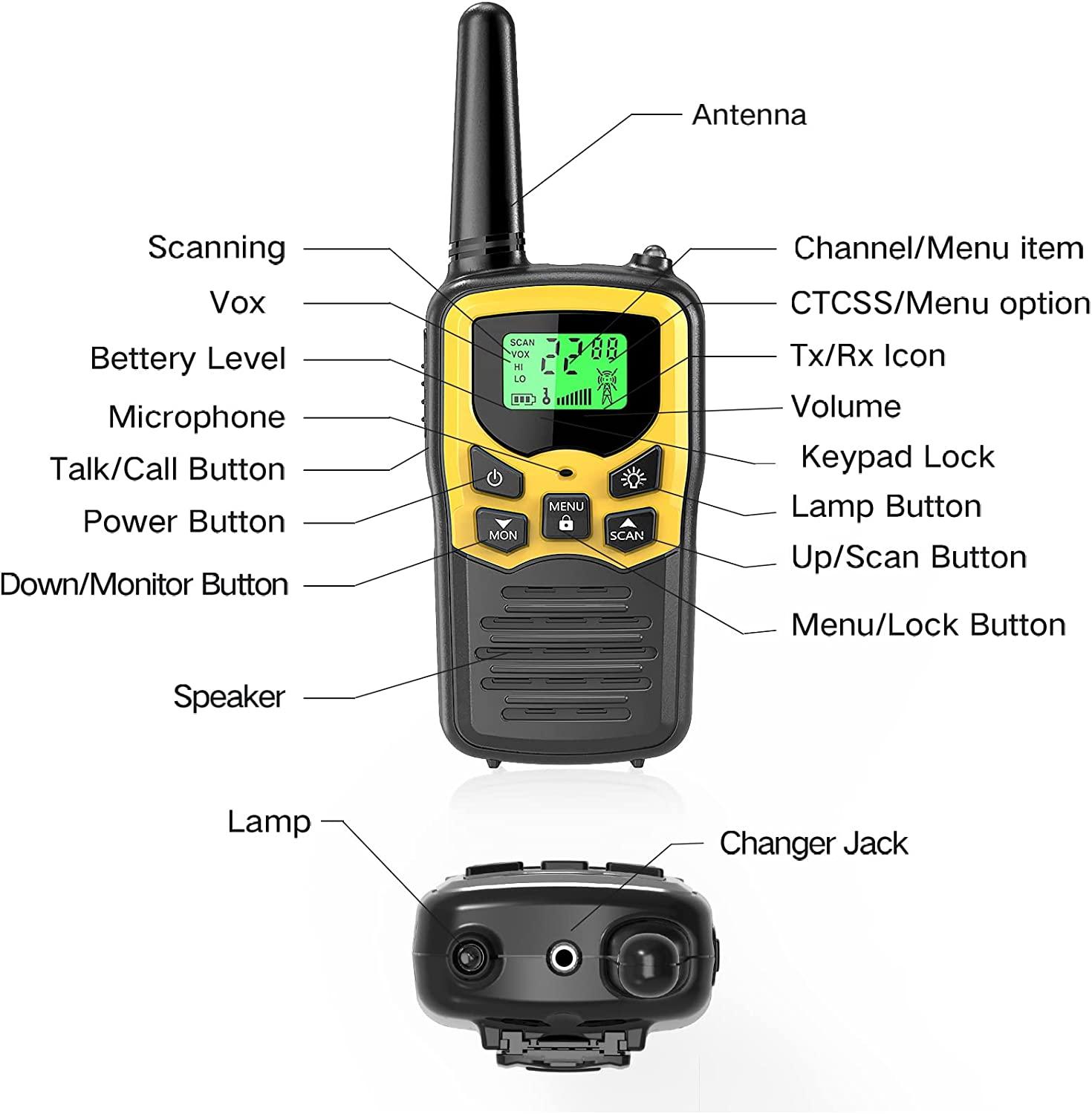 MOICO Yellow Walkie Talkies for Adults 22 FRS Channels, LED