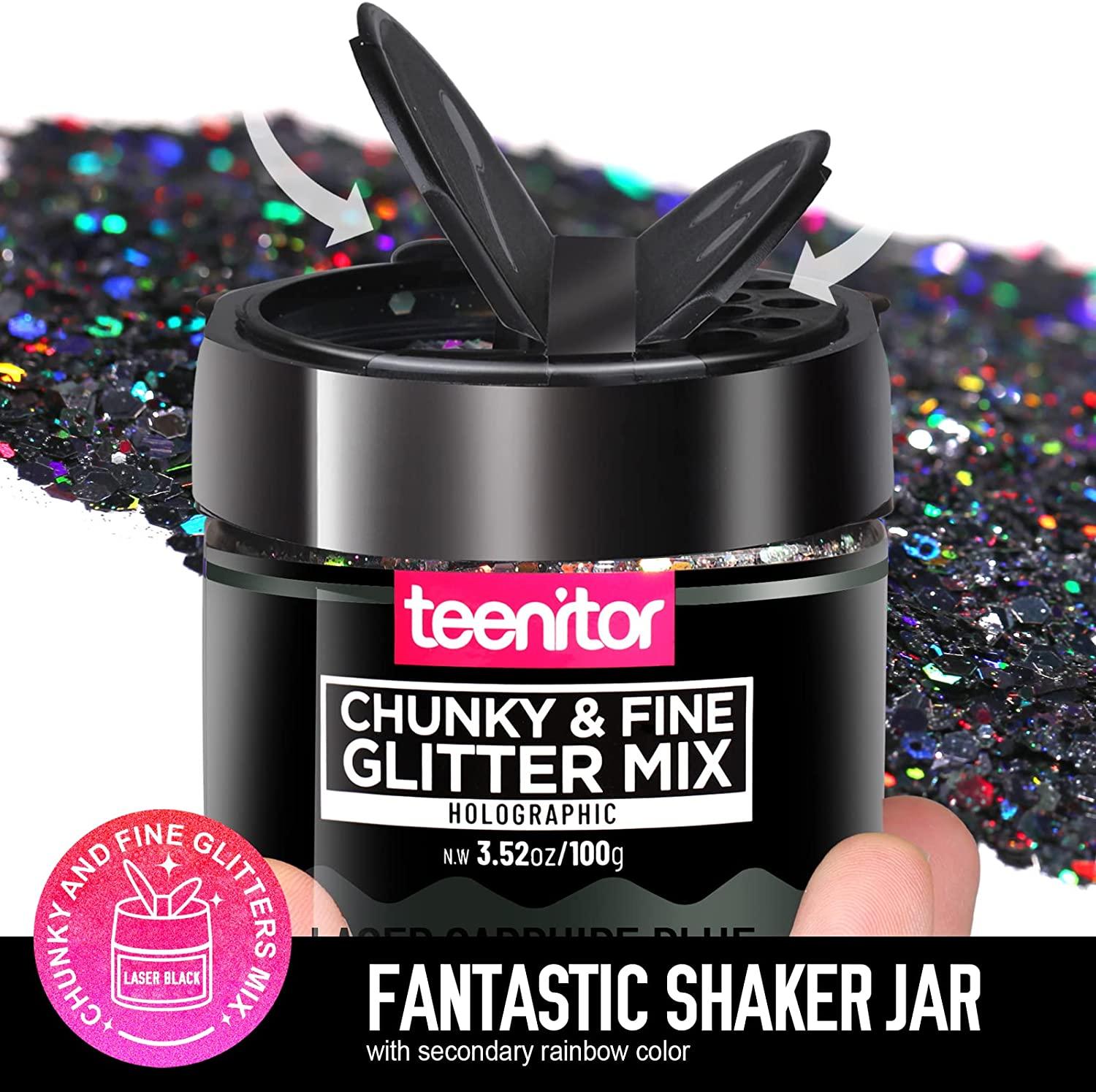 Festival Chunky and Fine Glitter Mix, Teenitor Iridescent Glitter Flakes with Glitter Primer