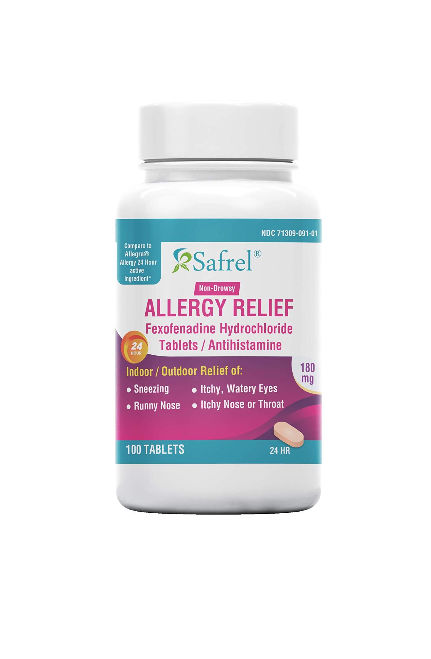 Safrel 24 Hour Allergy Relief Medicine (100Count) Fexofenadine HCl
