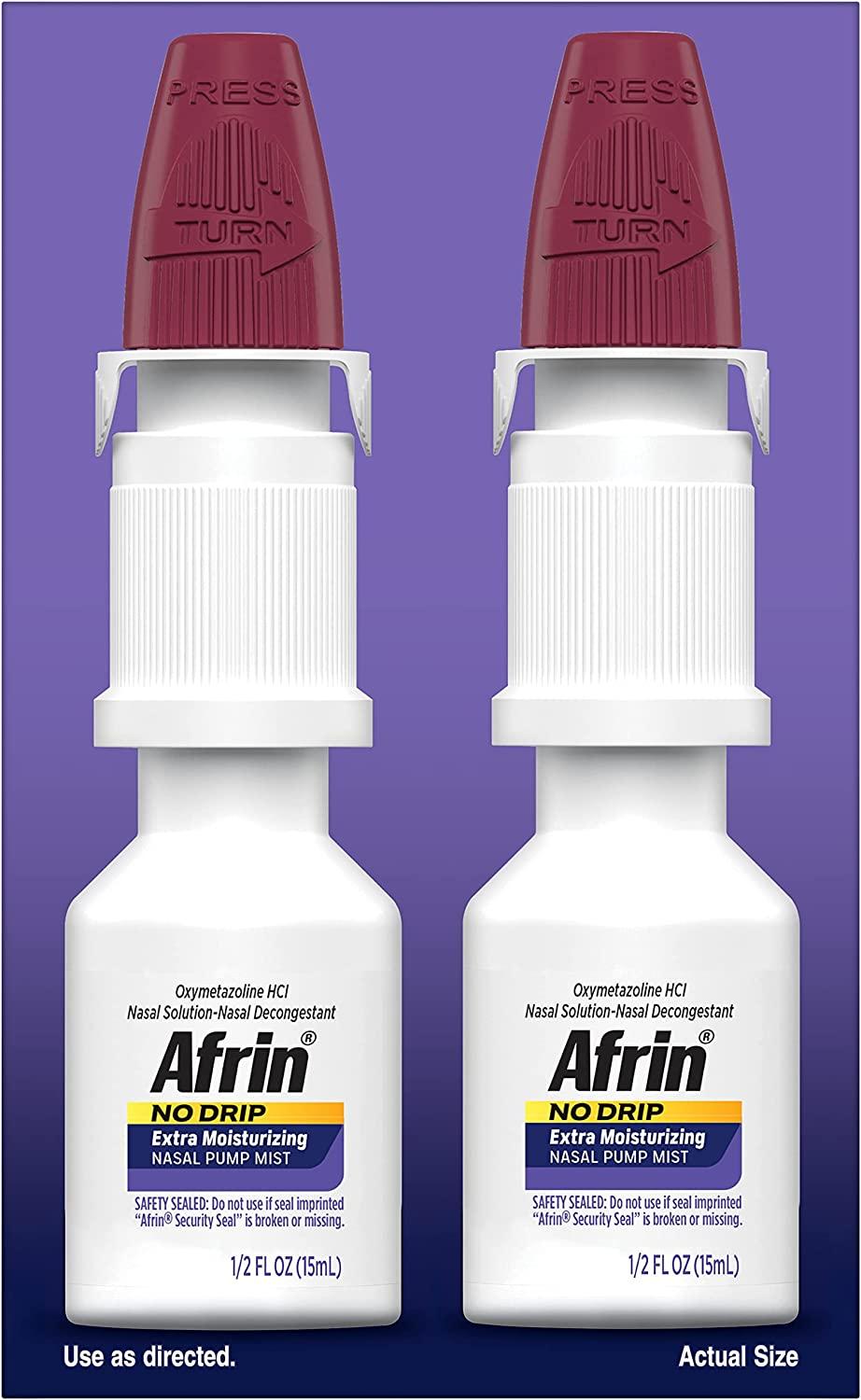 Afrin No Drip Extra Moisturizing Pump Nasal Mist Twin Pack, Congestion