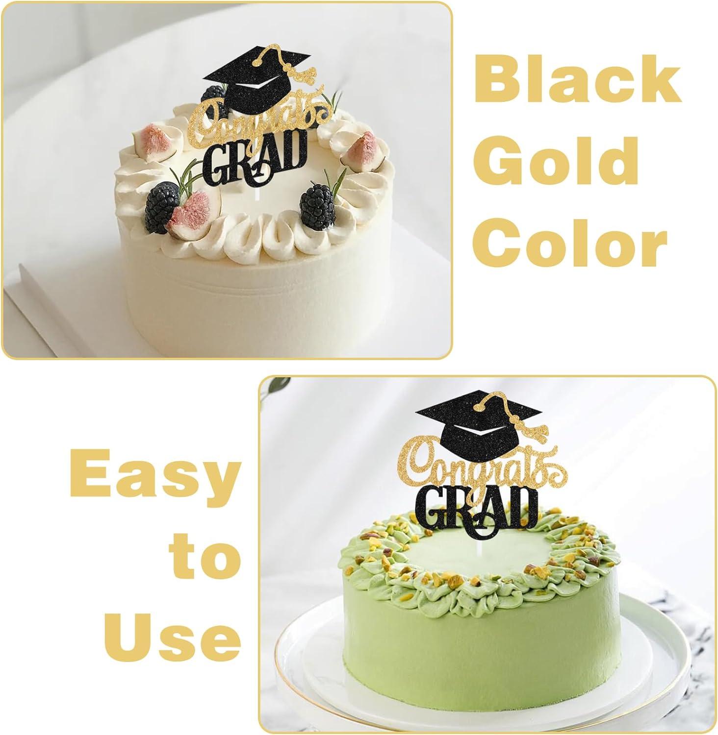 1pc Gold Class Of 2024 Graduation Cap Cupcake Topper, Congrats To 2024 Graduates Cake Decoration P 32260244