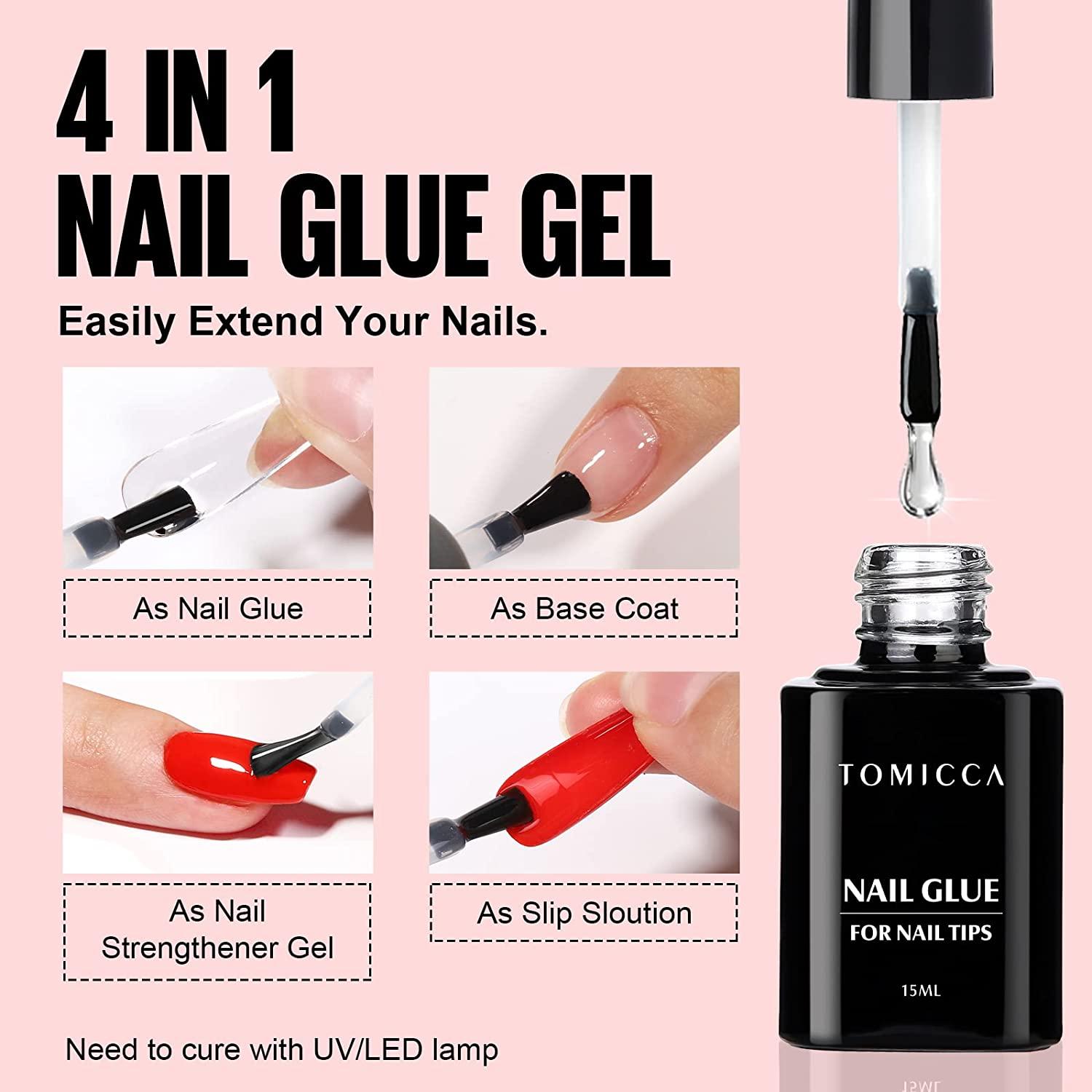 TOMICCA Nail Tips and Glue Gel Kit 500PCS Coffin Soft Gel Nail Tips