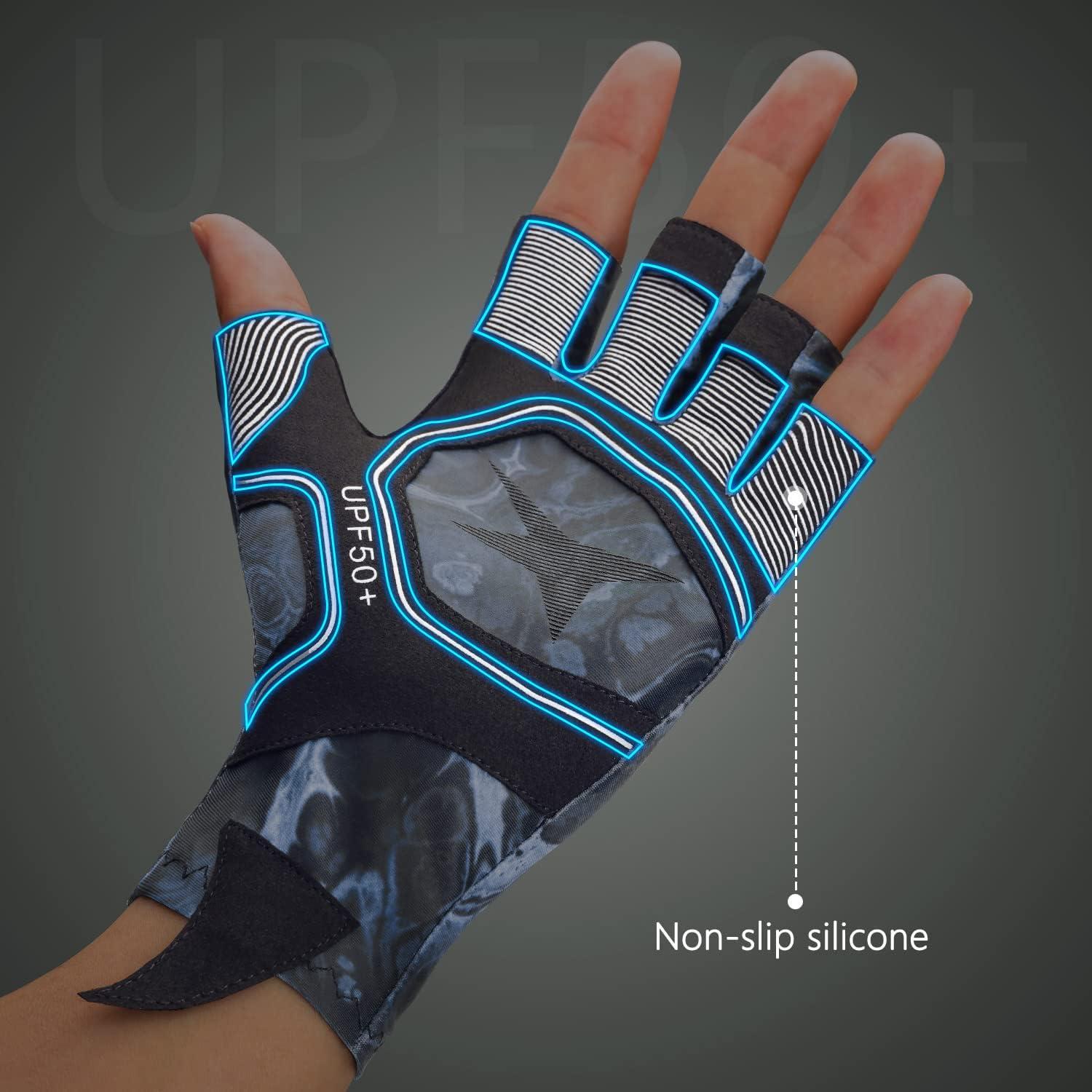 ACESHIP Fishing Gloves UPF50+ Fishing Gloves UV Protection Gloves Hunting Gloves  Men Women for Outdoor, Rowing, Kayaking Blue Large