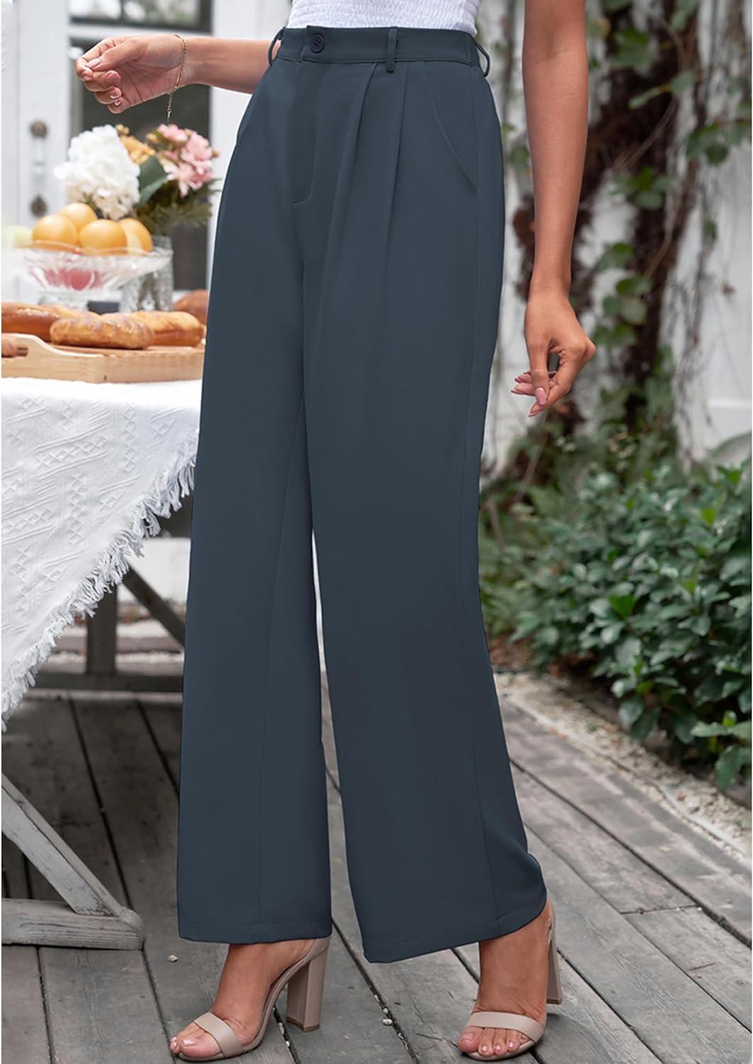 Vetinee Wide Leg Casual Dress Pants for Women | High Waisted Work Trousers  | Business Office | Folkstone Gray | Buy Now with Express International  Delivery | GoSupps.com