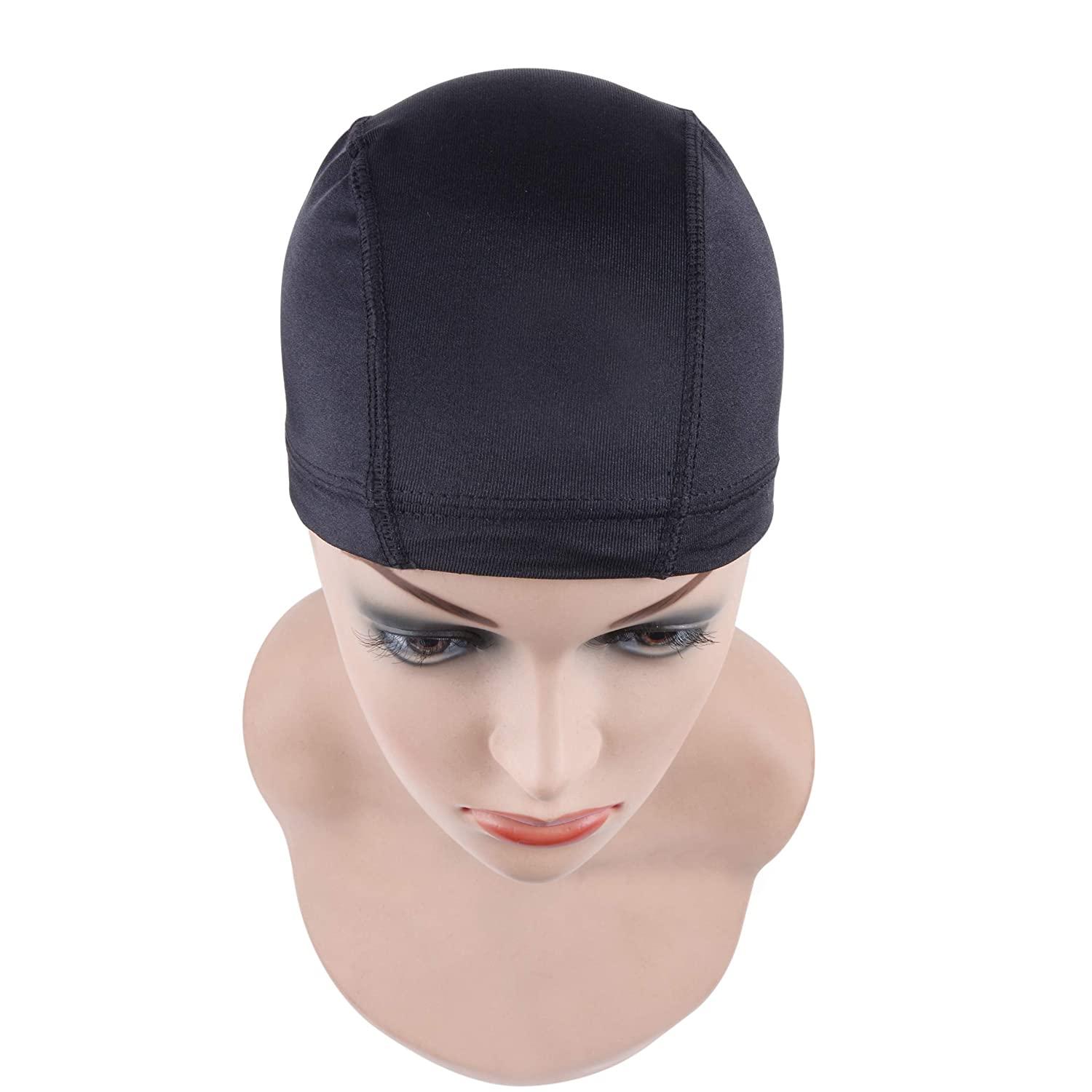 YANTAISIYU 2 Pcs/Lot Black Dome Cap Wig Cap for Making Wigs Stretchable Hairnets with Wide Elastic Band (Dome Cap L)