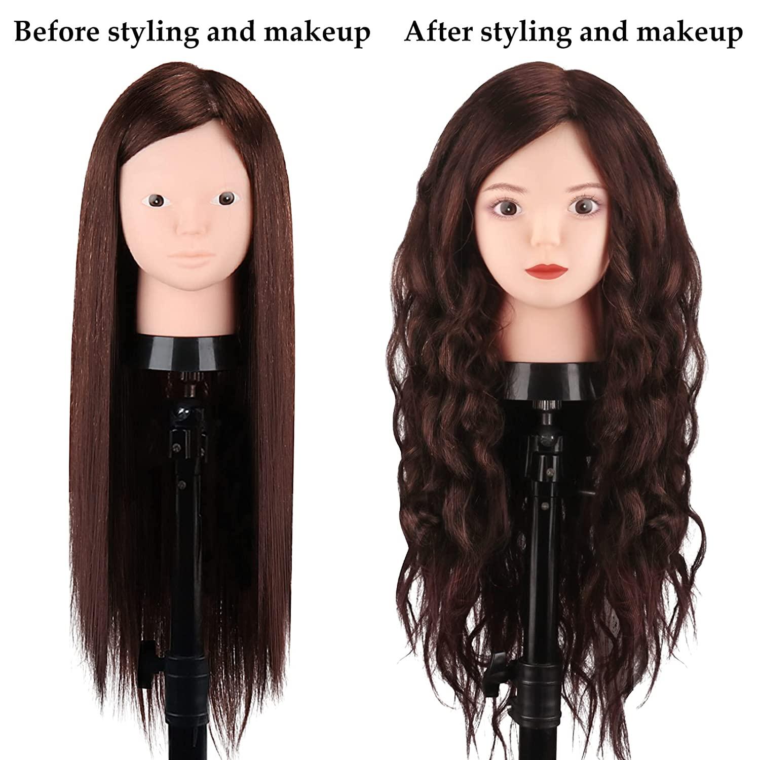 Beauty Star 23.5 Mannequin Head with 80% Real Human Hair, Manikin Doll Head  with Table Clamp Holder + DIY Hair Styling Braid Set, Cosmetology Make-up  Hairdressing Training Head (Dark Brown)