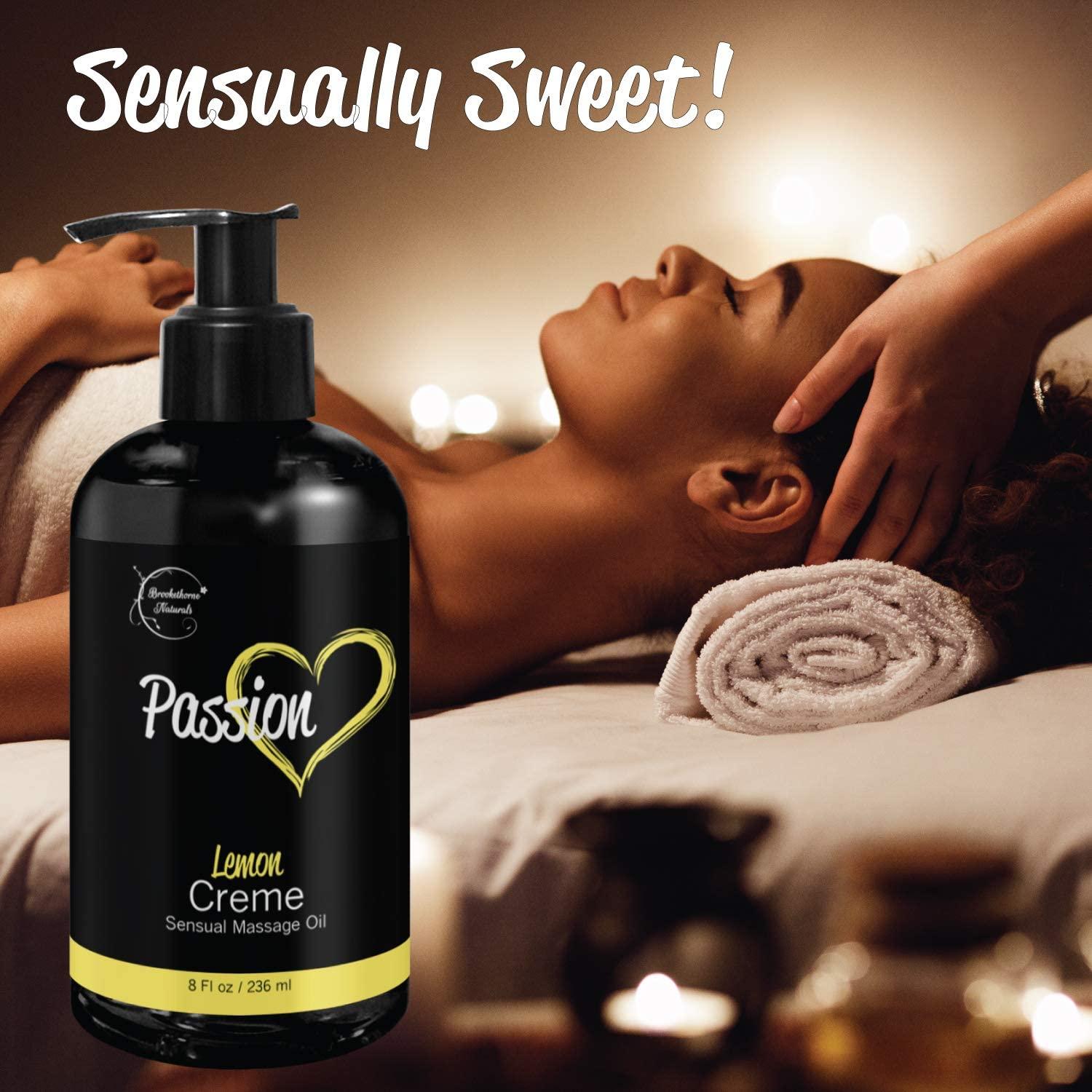 Passion Massage Oil for Couples – All Natural, Lemon Crème Scent Almond & Jojoba Oil. Natural Body Oil for Dry Skin. Massaging Oil for Romance & – 8oz