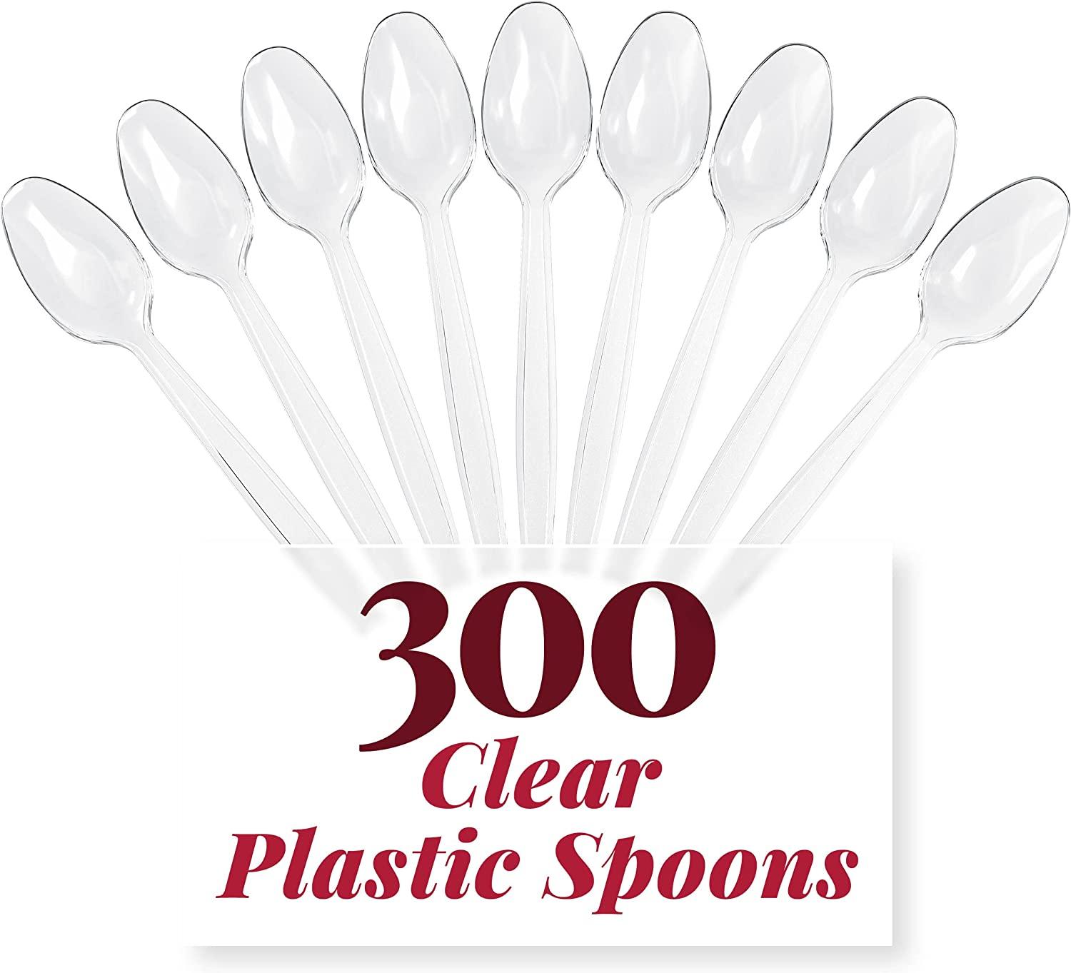 300 Clear Plastic Spoons Heavy Duty Plastic Silverware Disposable
