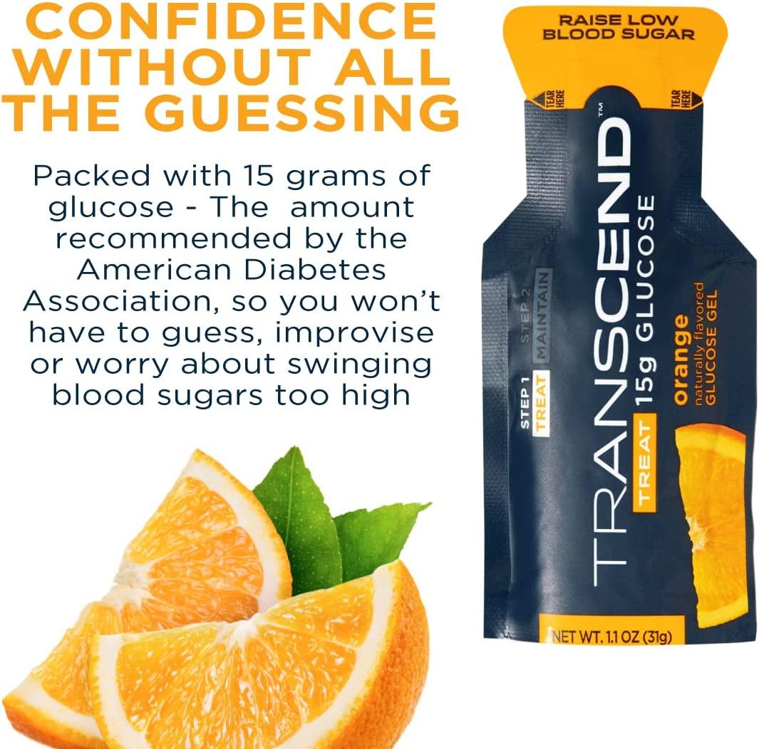 Transcend Glucose Gel Packs Orange 15 Pack (1.1oz Each) FSA/HSA Eligible Made in USA