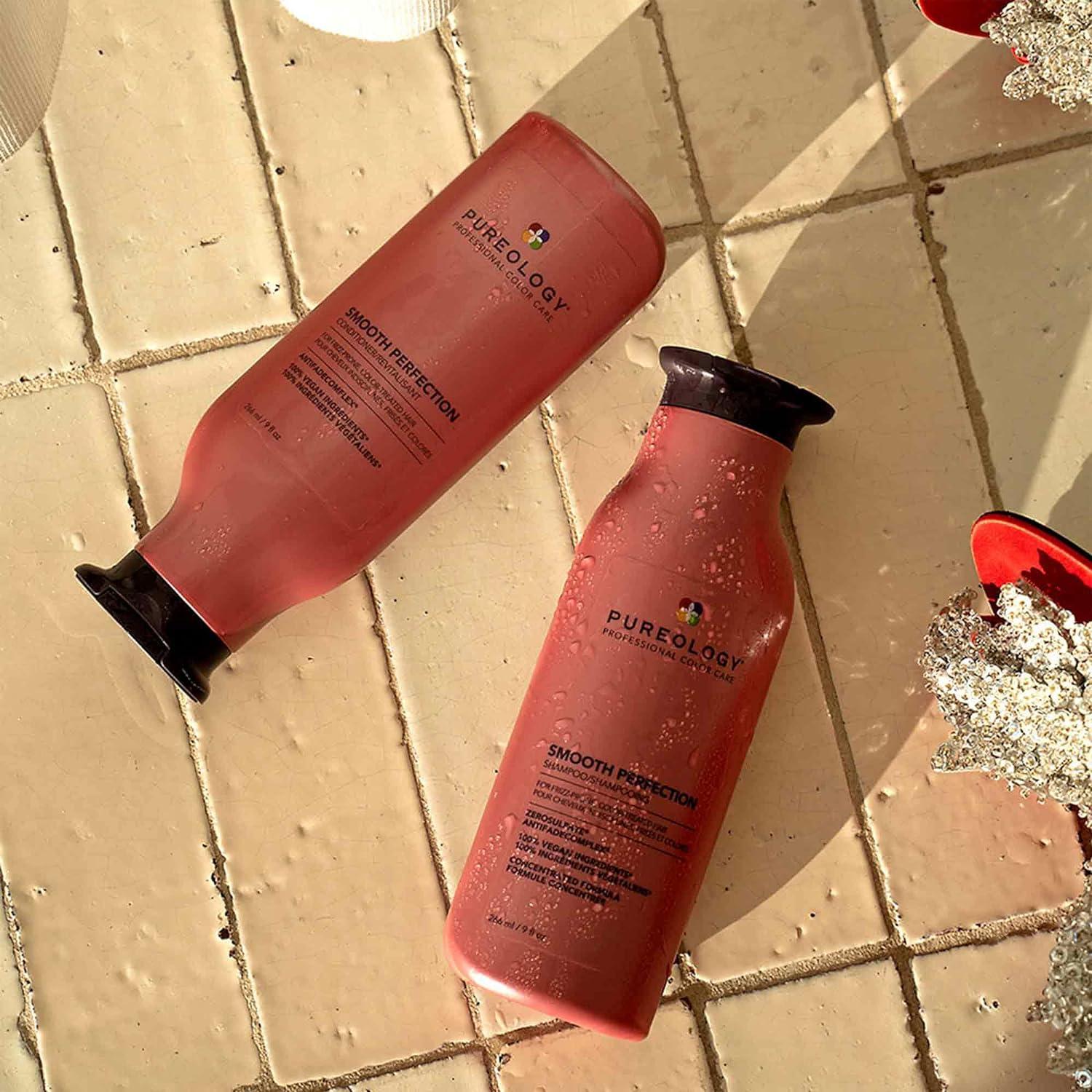 Pureology Smooth Perfection Anti Frizz Shampoo and Conditioner Set, Smooths Hair & Color Safe, Sulfate-Free, Vegan