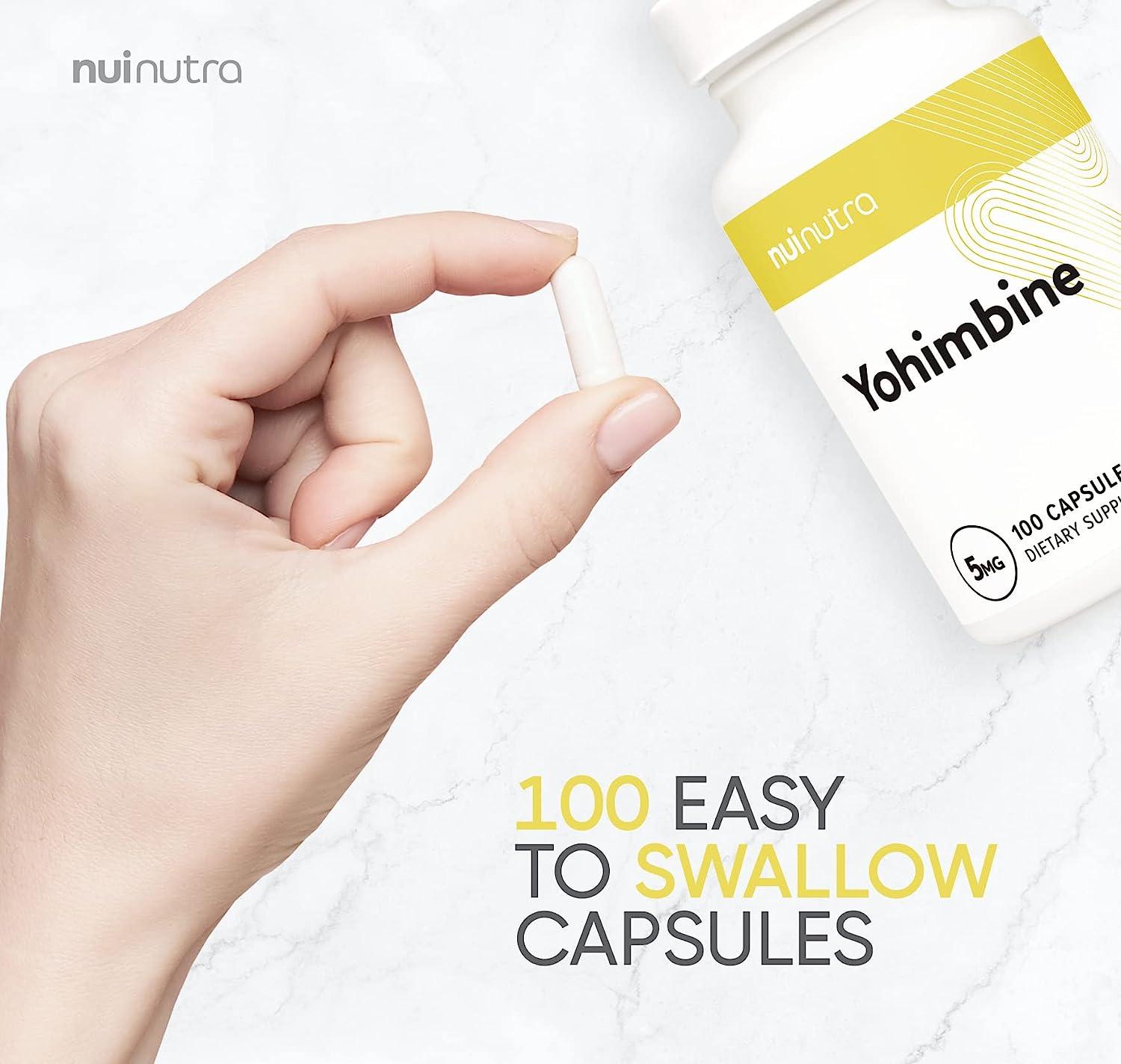 Nui Nutra Yohimbine HCl Extra Strength Supplement 5mg 100 Capsules Yohimbe Bark Extract for