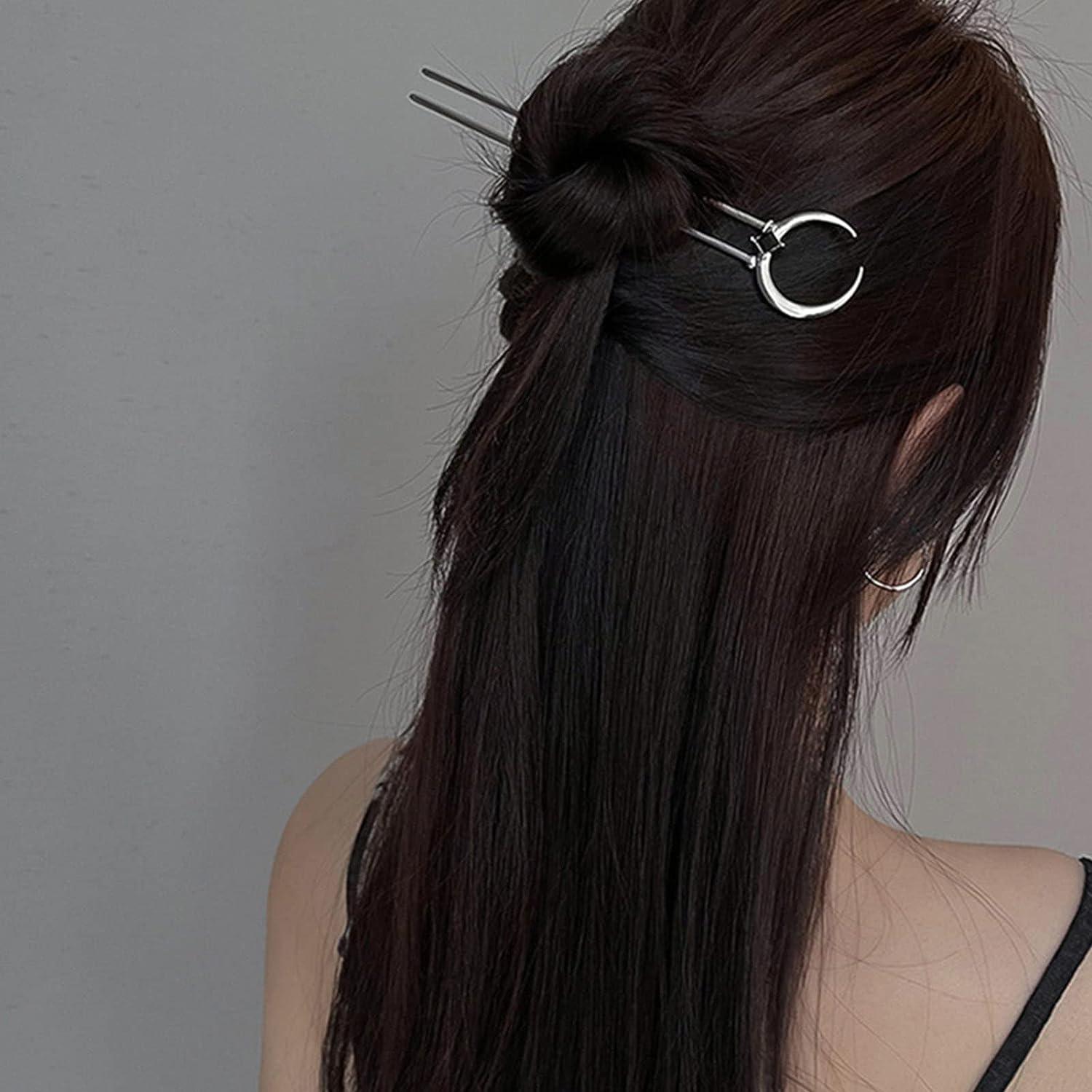 Vintage Moon Hair Stick Pins - Silver U Shape Hair Fork for