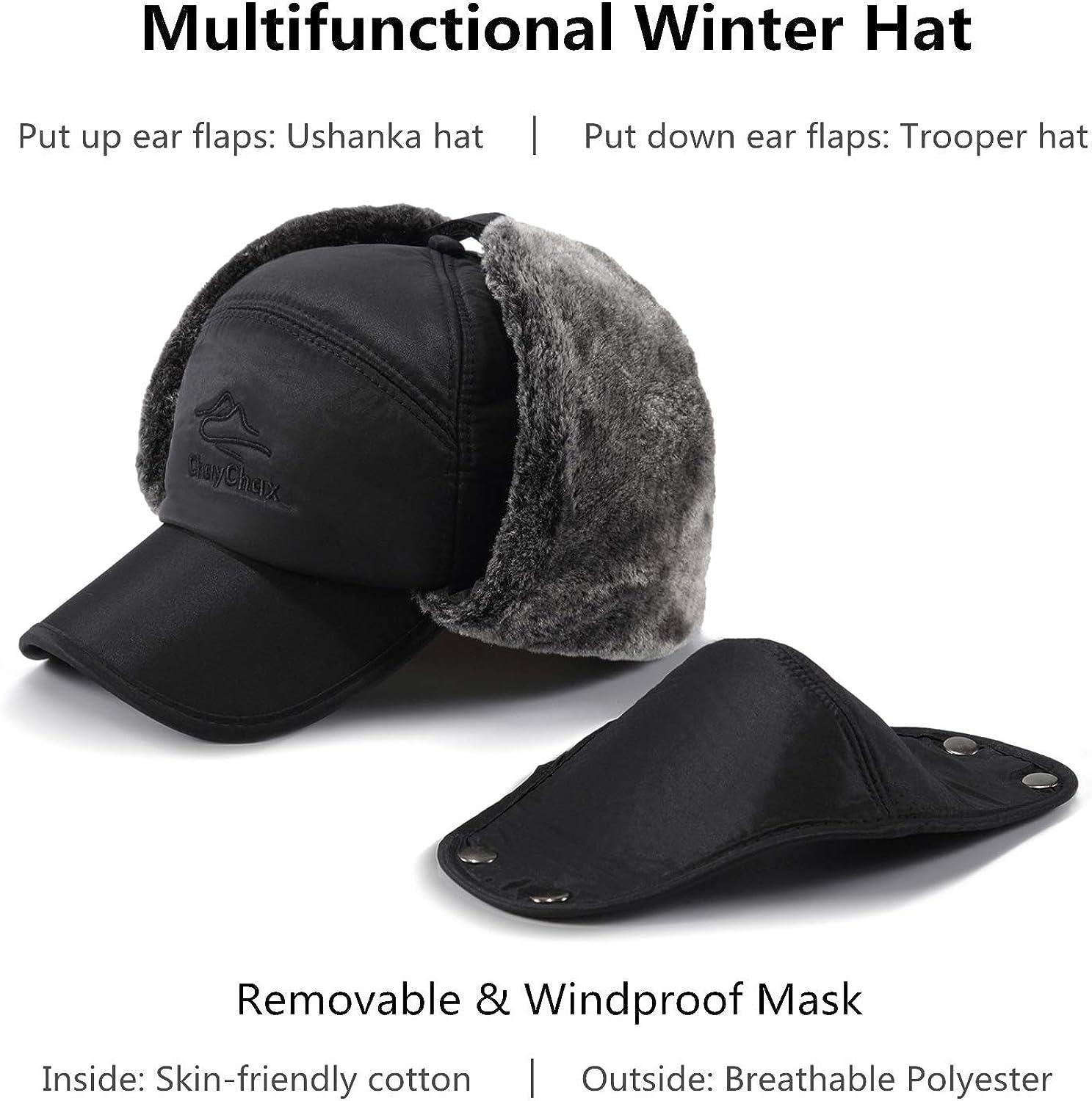 Trooper Trapper Hat Men Women Warm Winter Hats with Ear Flap Faux Fur  Hunting Aviator Hat Black