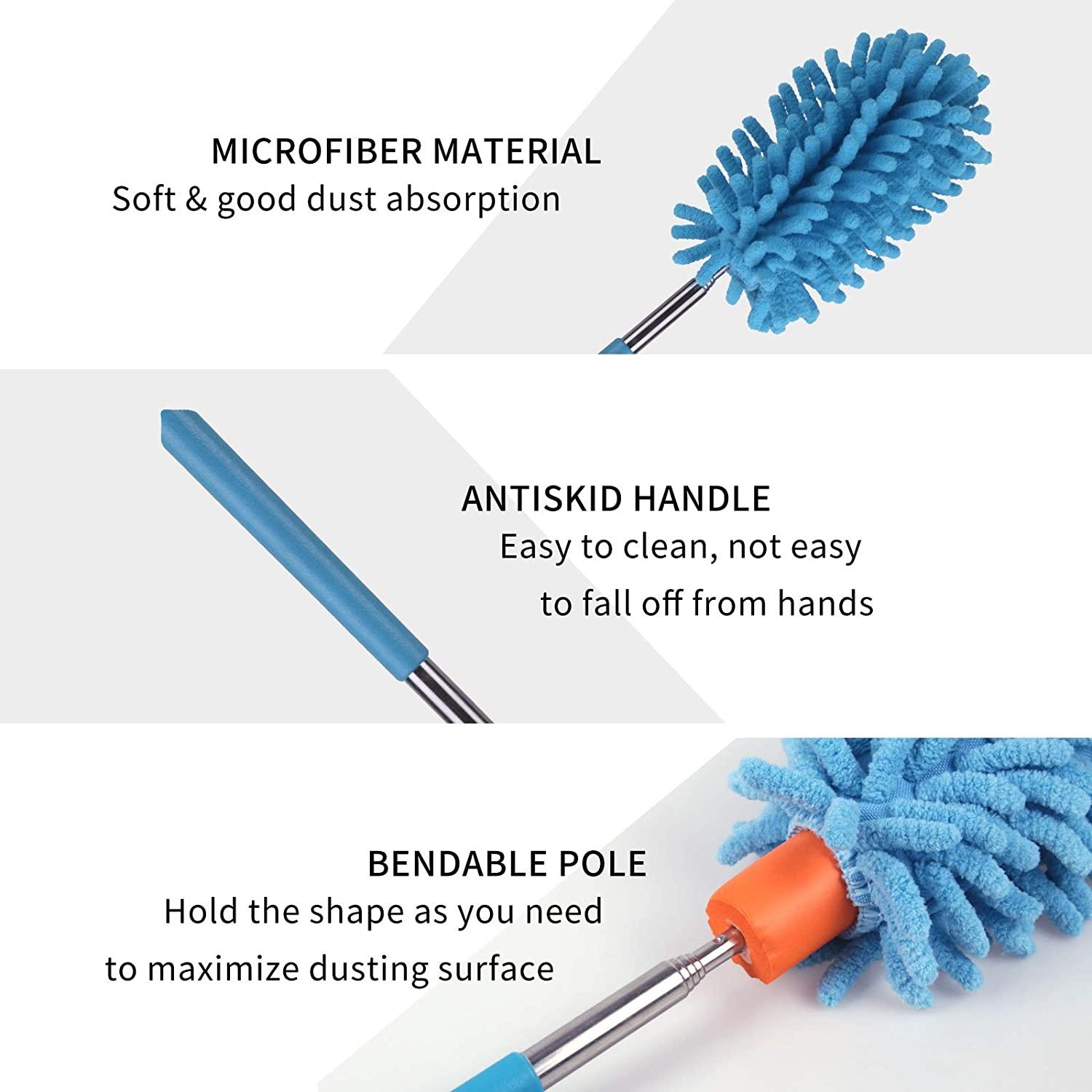 Microfiber Duster for Cleaning, Dusters with Telescoping Extension Pole