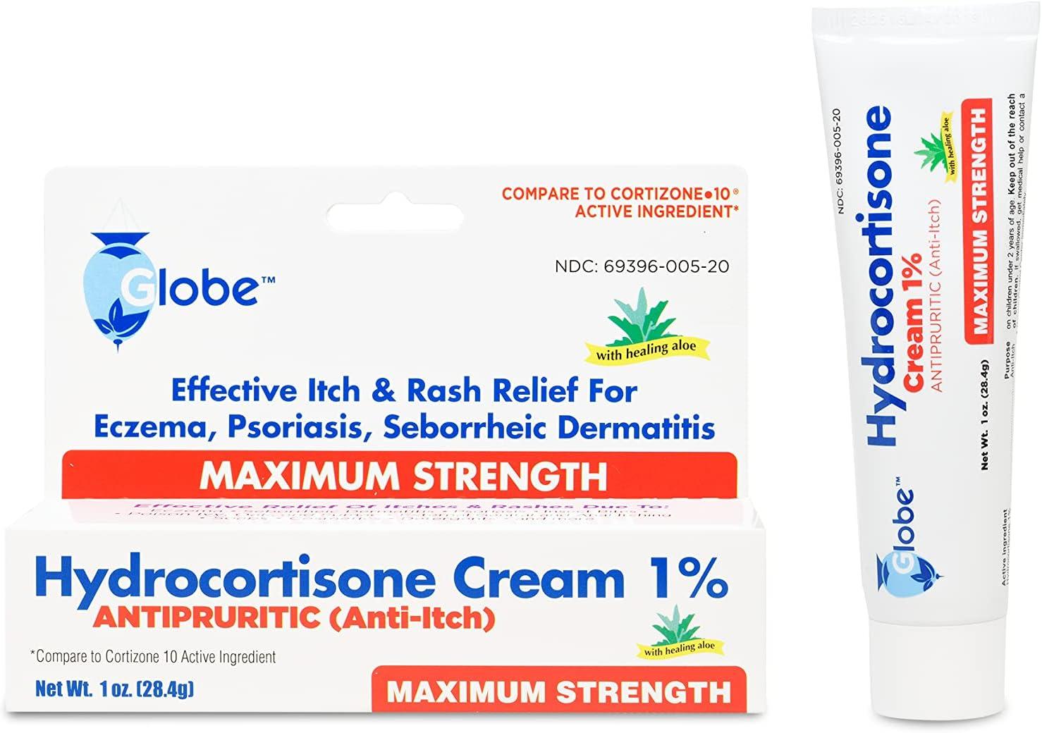 Globe Hydrocortisone Maximum Strength Cream 1 w/ Aloe AntiItch Cream