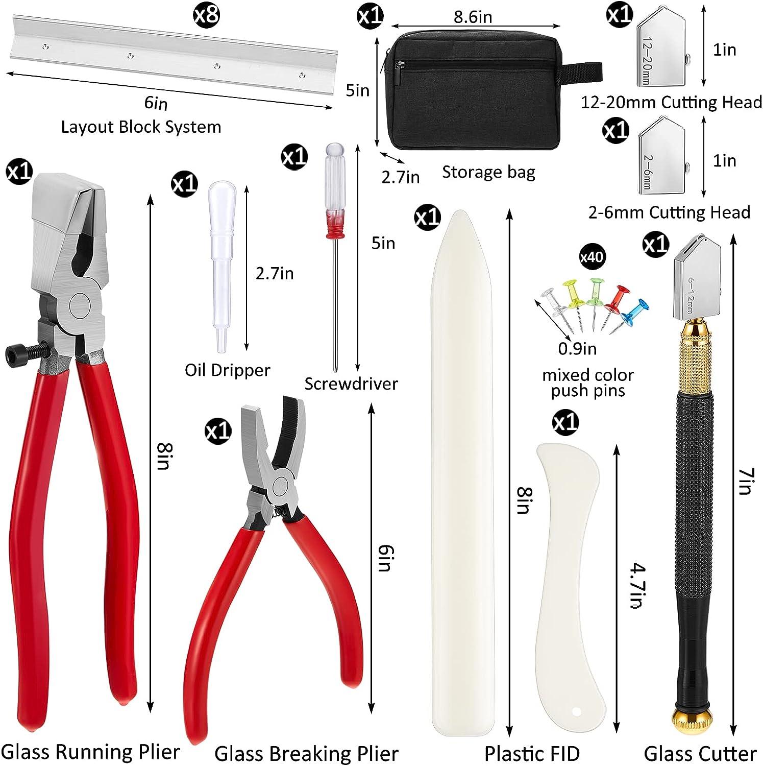 18 Pcs Stained Glass Supplies Glass Cutter Kit Including 2 Pcs Class  Running Breaking and Heavy Duty Glass Cutting Tool 8 Pcs Layout Block  System 2 Pcs Storage Bag for Stained Glass Cutting Supplies