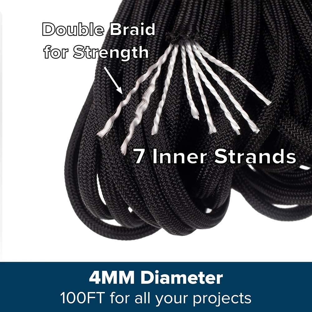 Paracord Planet - Genuine Type III 550 Paracord Nylon Colors Multiple Sizes  550 LB Tensile Strength 100 feet Black