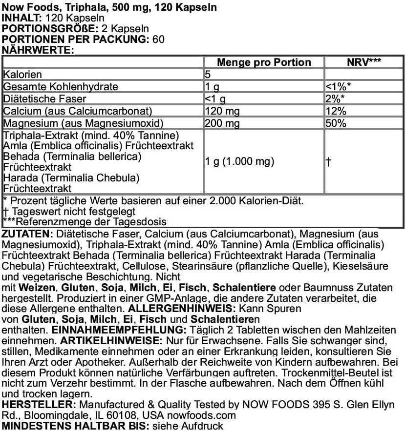 Now Foods Triphala 500 mg 120 Tablets