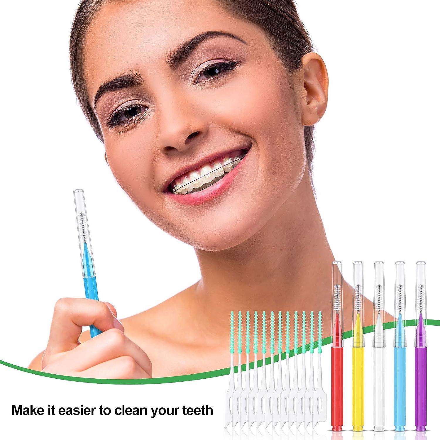 RAYITO 100 Pcs Interdental Brushes, 5 Sizes Soft Dental Brushes With Non-Slip Handle Angled Head Tooth Picks Floss Sticks Dental Floss Brushes For Braces Oral Cleaning Narrow Gaps Between Teeth