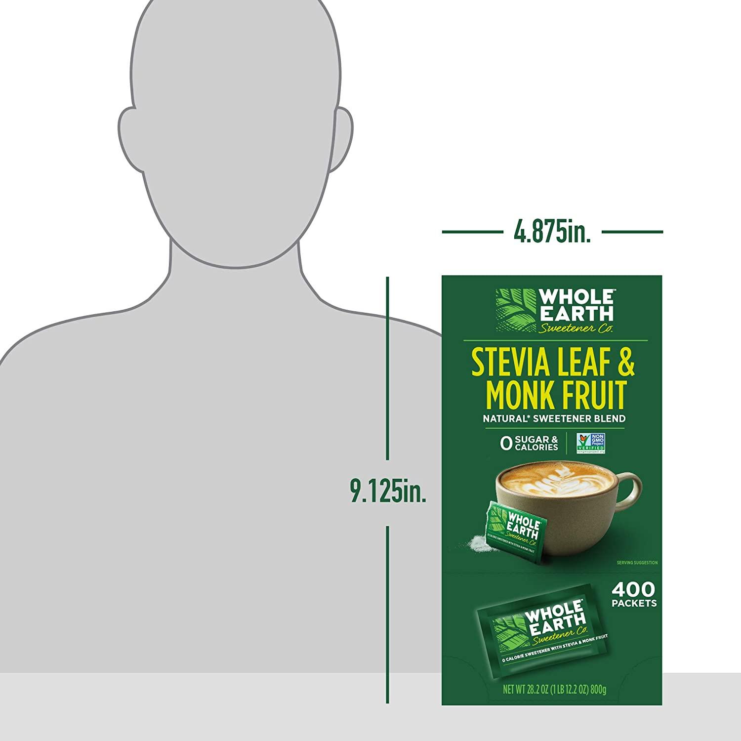 WHOLE EARTH Stevia Monk Fruit Plantbased Sweetener 400 Packets Stevia