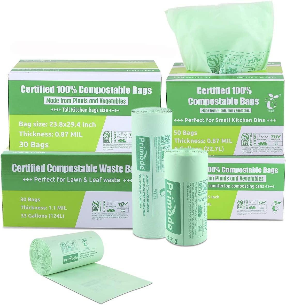 Primode 13 Gallon Compostable Trash Bags 100 Count, Extra Thick 0.87