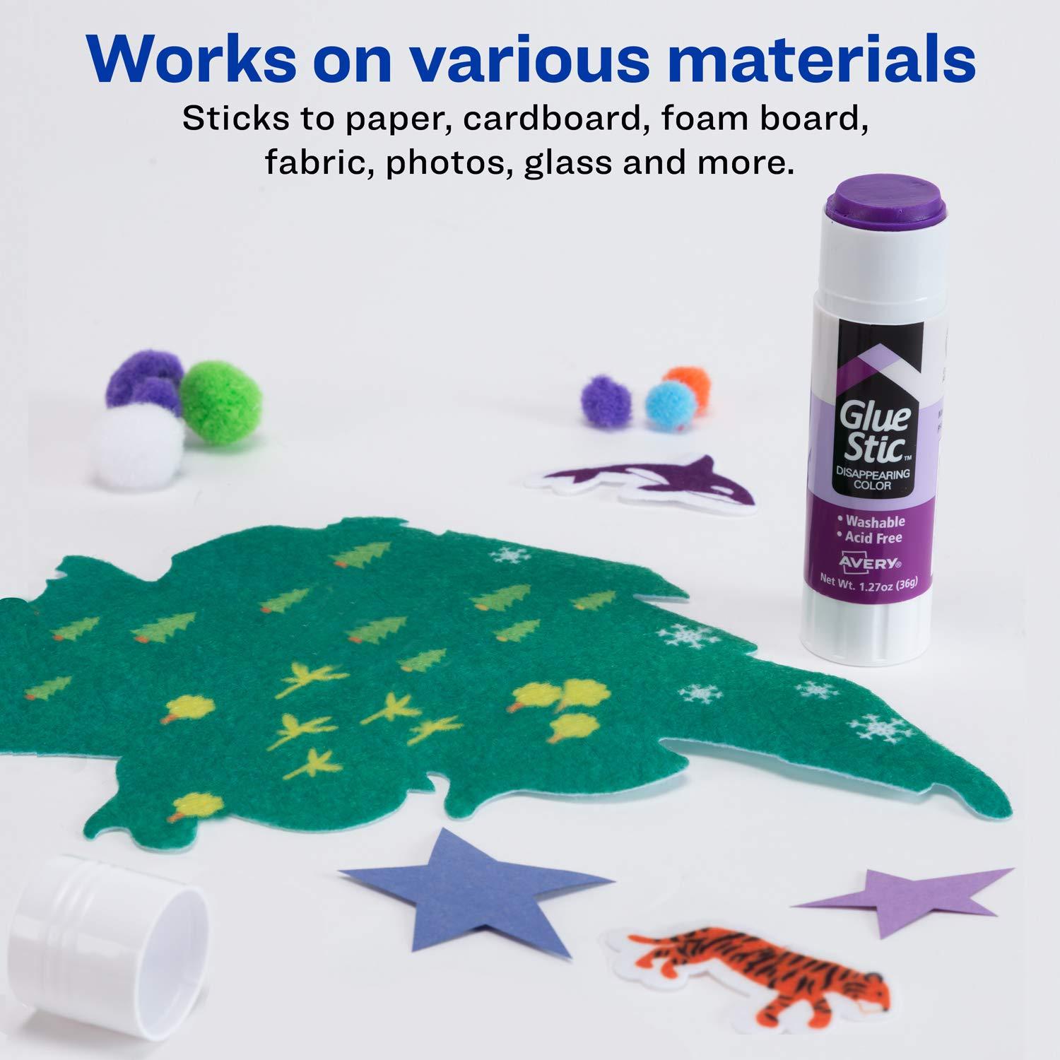 Avery Glue Stick Disappearing Purple Color Washable Nontoxic 1.27 oz. Permanent Glue Stic 6pk (98071)