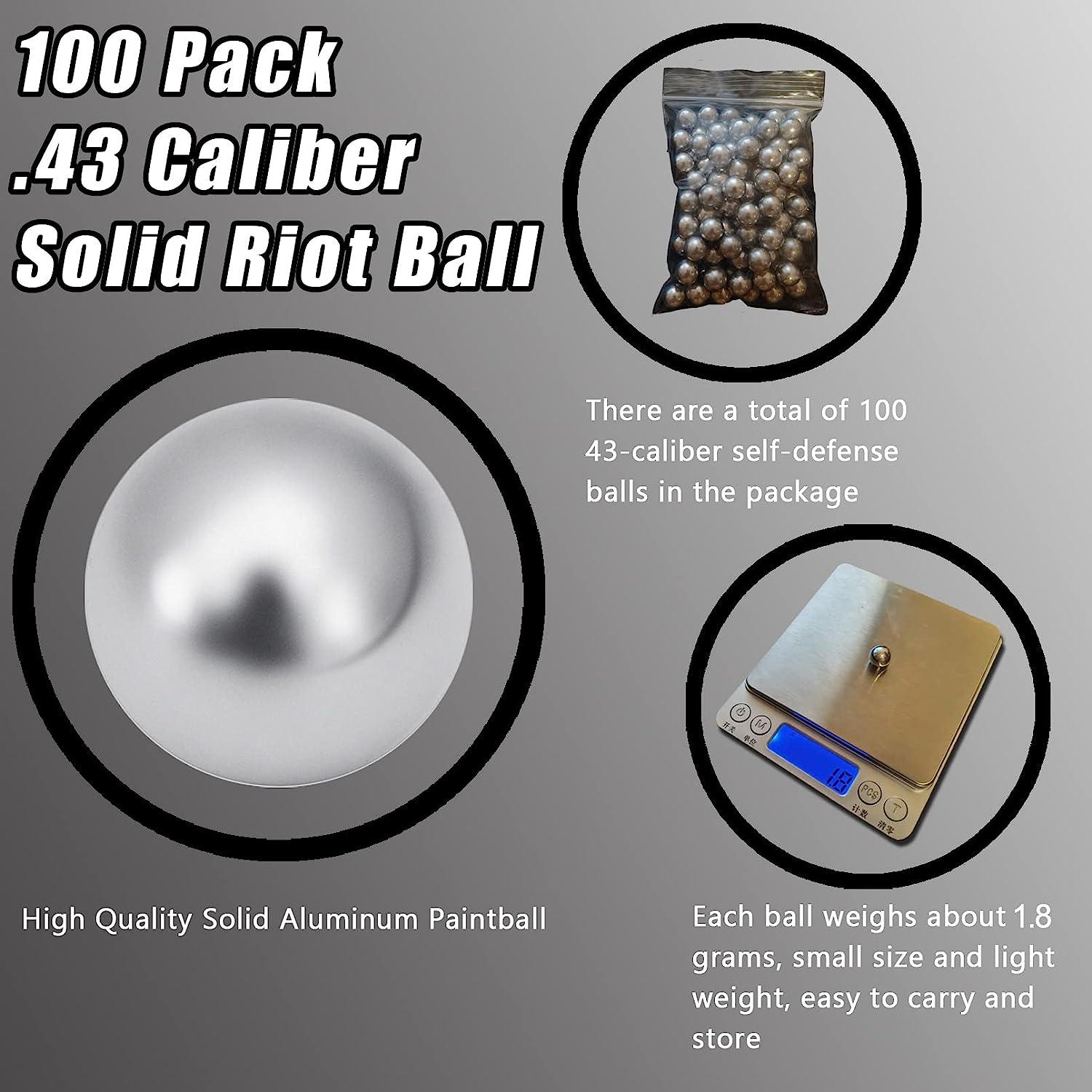 100X.43 Cal Paintballs Riot Balls,43 Caliber Solid Aluminum Paintballs