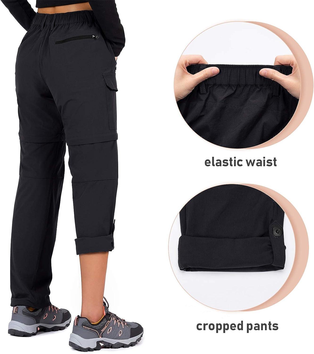 Cycorld Women's-Hiking-Pants-Convertible Quick-Dry-Stretch-Lightweight Zip- Off Outdoor Pants with 5 Deep Pocket Black Large