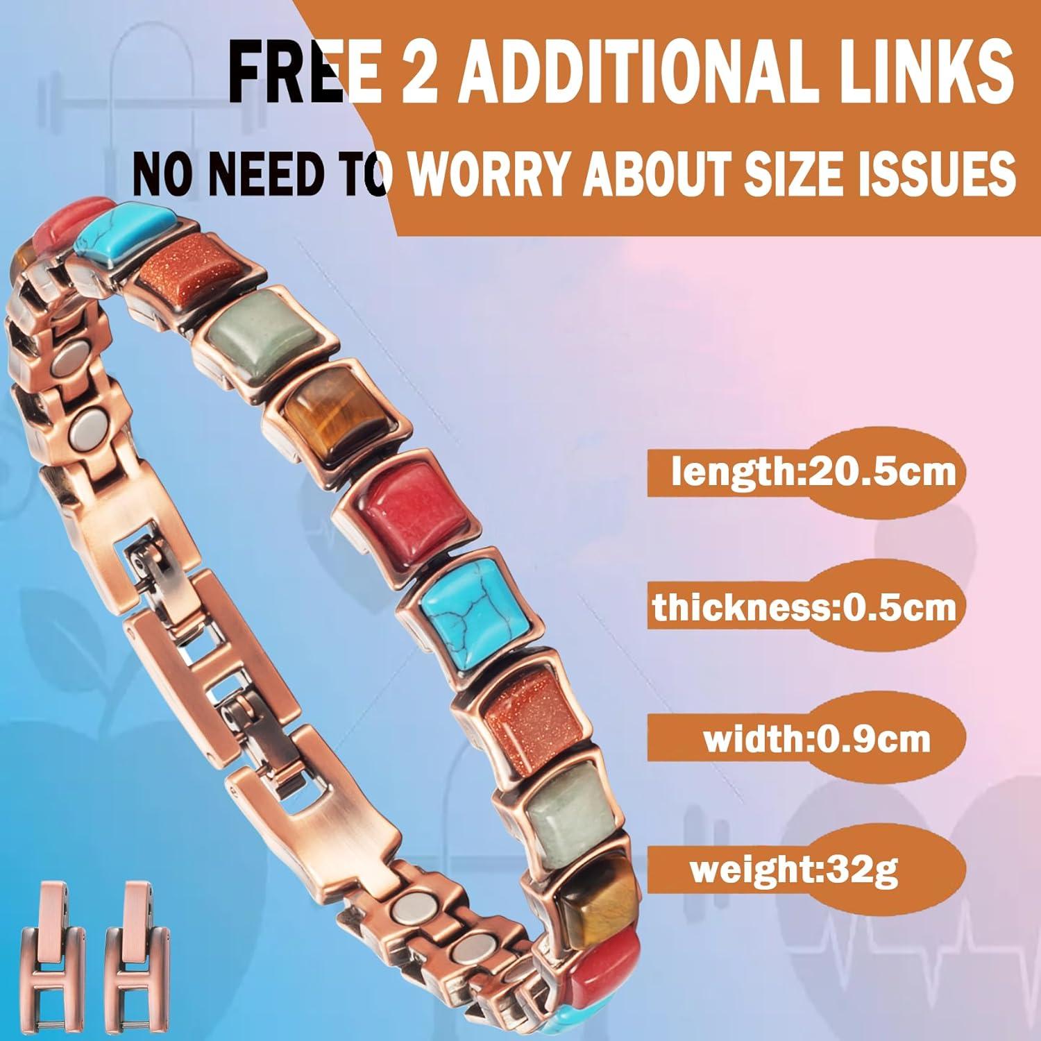 YINOX Bracciale Magnetico In Rame Per Donna, Con Turchese Turco. Intensità 3500 Gauss. Regolabile, Aiuta Ad Alleviare Artrite E Dolori Al Polso. Gioiello Benessere.