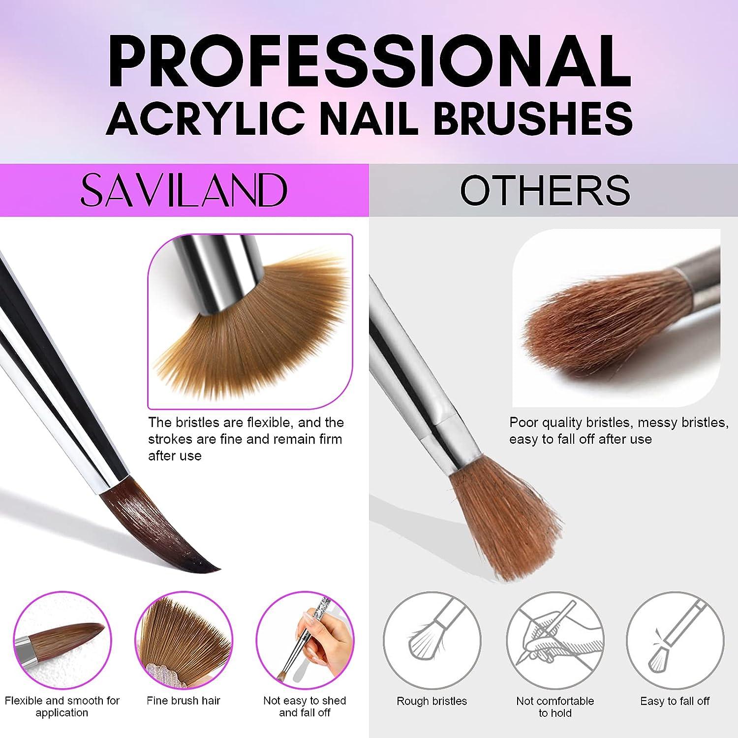 Saviland Kolinsky Acrylic Nail Brush Set - 7PCS Black Acrylic Nail Brushes  for Acrylic Application, Professional Acrylic Powder Brush for Acrylic  Nails Extension & Carving Size 4/6/8/10/12/14/16 A-7PCS Acrylic Nail Brush  Set