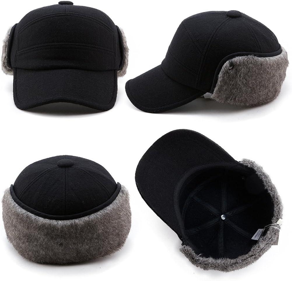 Comhats Wool Baseball Cap Men Fur Hunting Trapper Dad Hats Sports Earflap  Unisex M L XL 67134_black Large