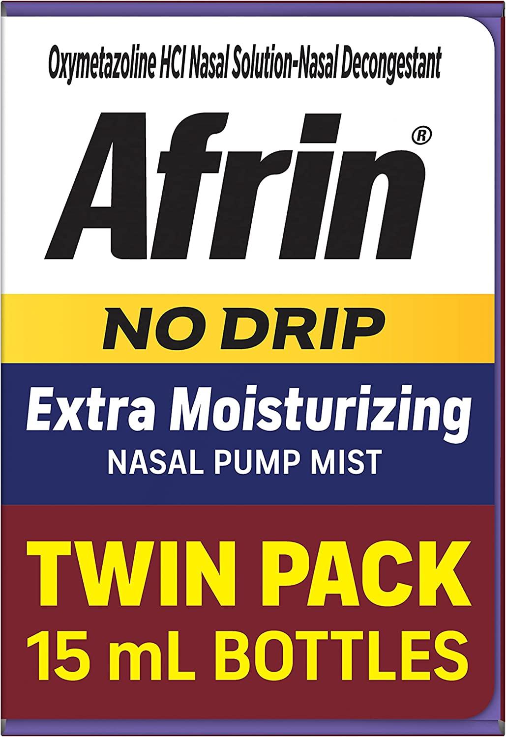 Afrin No Drip Extra Moisturizing Pump Nasal Mist Twin Pack, Congestion