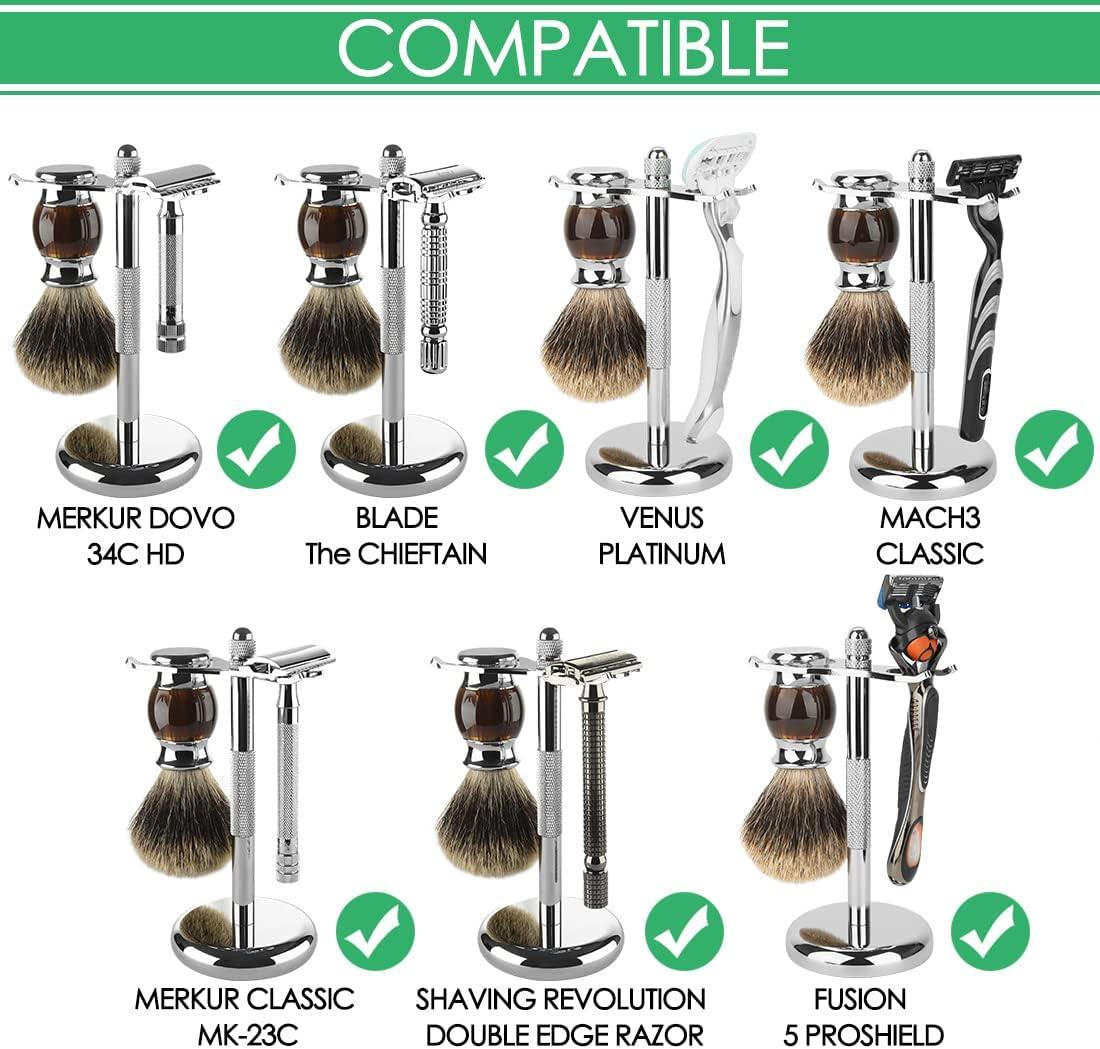 Linkidea Razor and Brush Stand Holder, Deluxe Men's Stainless Steel Shaving Brush Hanger Base