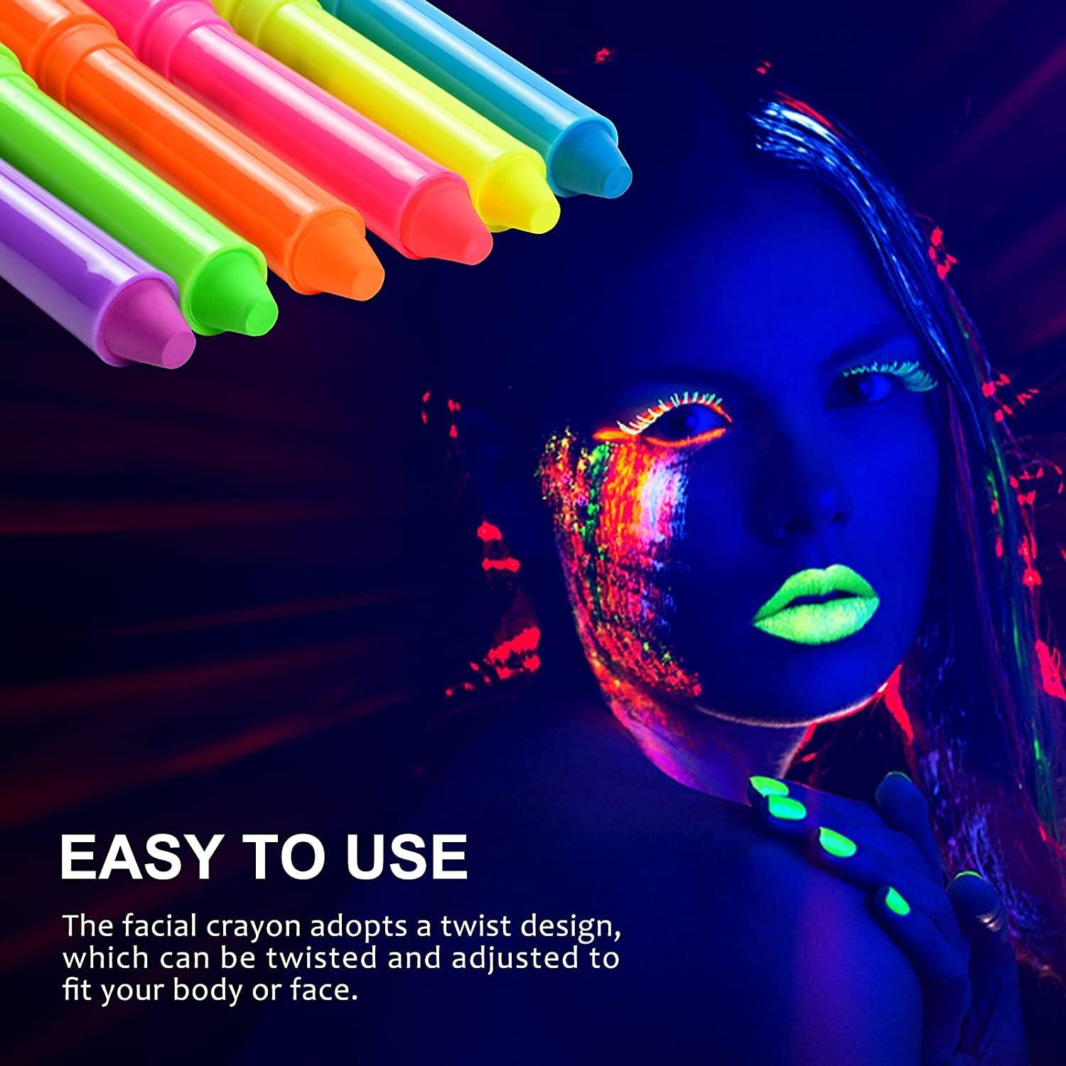6 Pcs Glow in the Dark Face Body Paint,Blacklight Neon Face & Body  Paints,Easily Cleanable Face & Body Paint Set Neon Body Makeup Glow in the  Dark