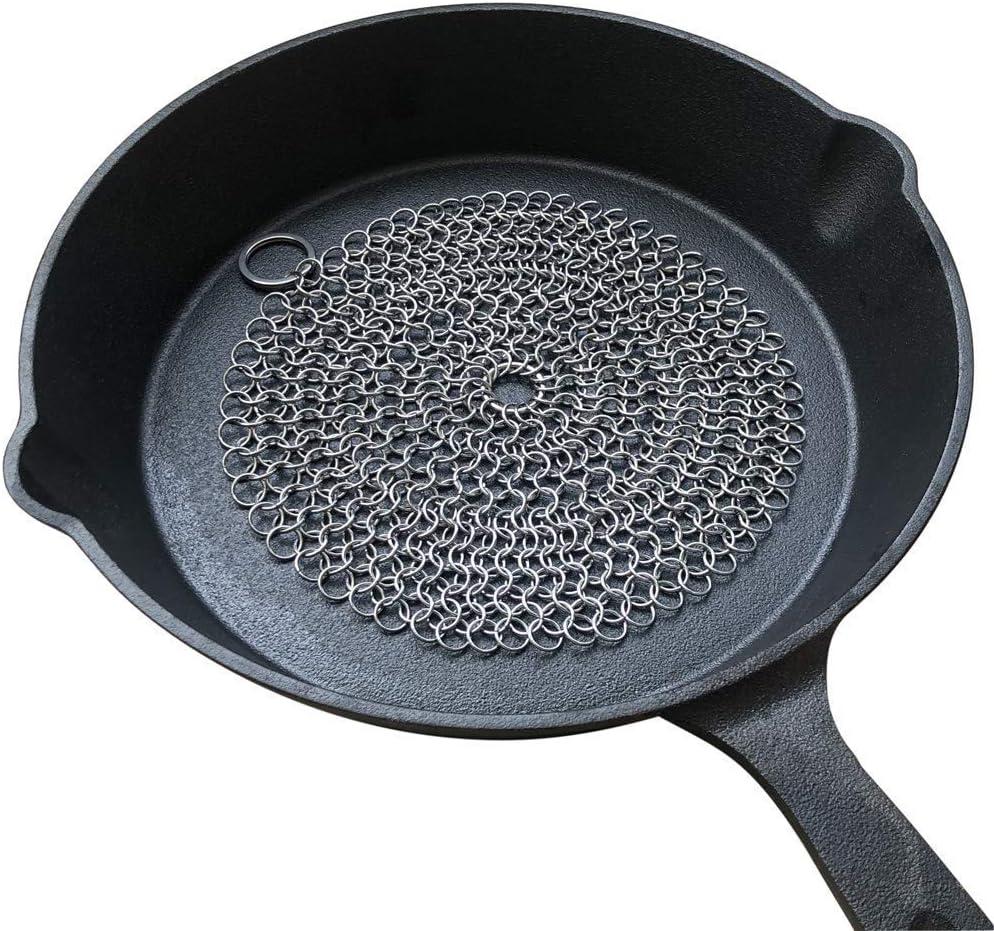 Cast Iron Scrubber Cleaner, Chainmail Scrubber for Cast Iron Pans Skillet  Pre-Seasoned Pan Dutch Ovens Wok Bakeware - Easy to Use - Dishwasher Safe