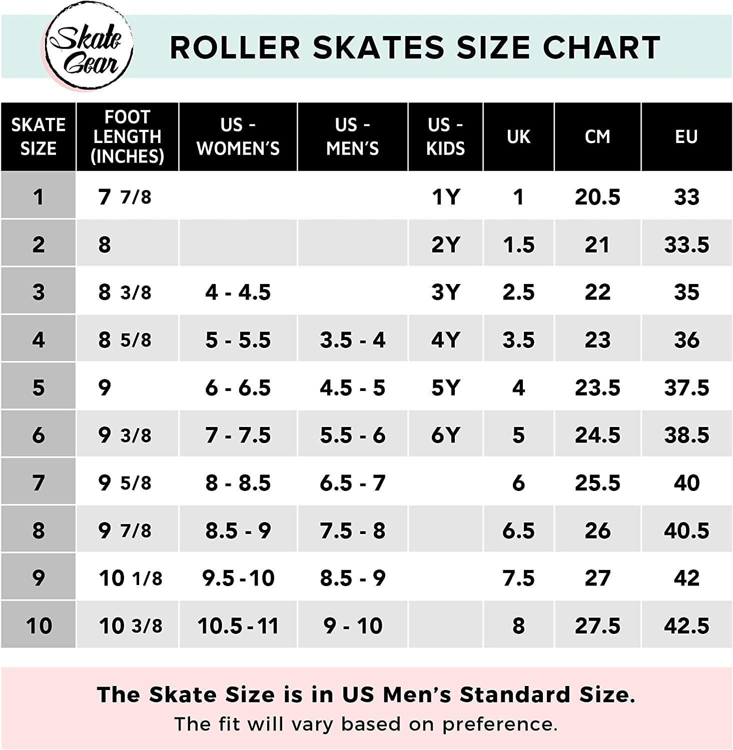 Skate Gear Retro Quad Design Roller Skates Ankle Support Black Women's 8 / Men's 7