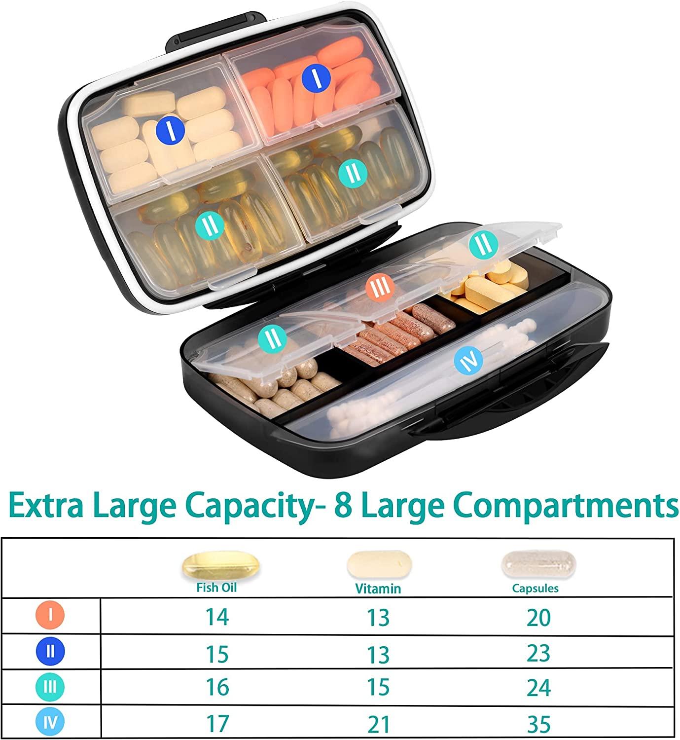 XMMSWDLA Travel Pill Organizer Large Portable Medication Organizer, 4  Compartment Pill Box, Vitamin Travel Case Pill Holder - Airtight &  Moistureproof 