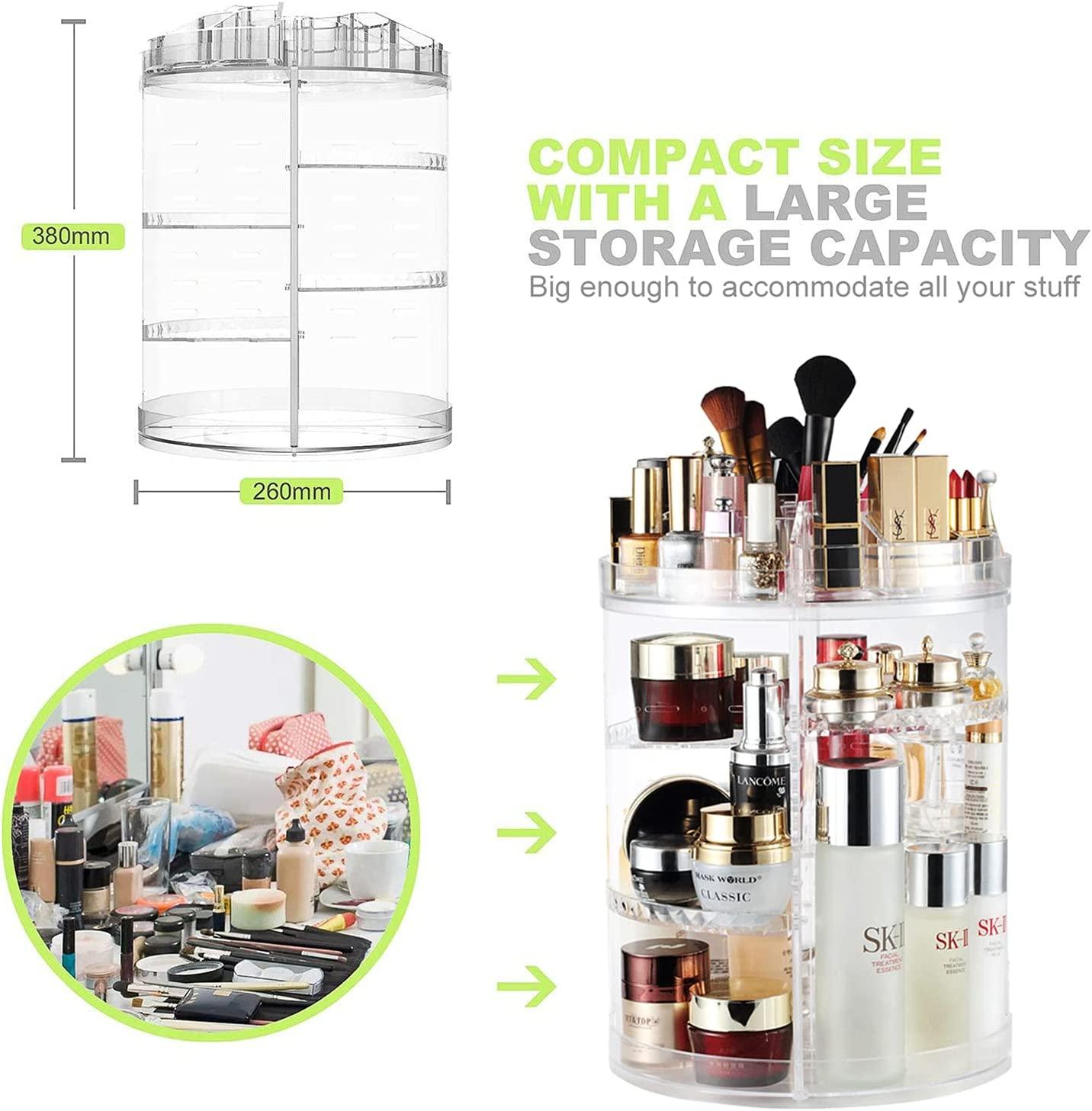 Makeup Organizer, 360 Degree Rotating Adjustable Cosmetic Storage Display  Case with 8 Layers Large Capacity, Fits Jewelry, Makeup Brushes, Lipsticks
