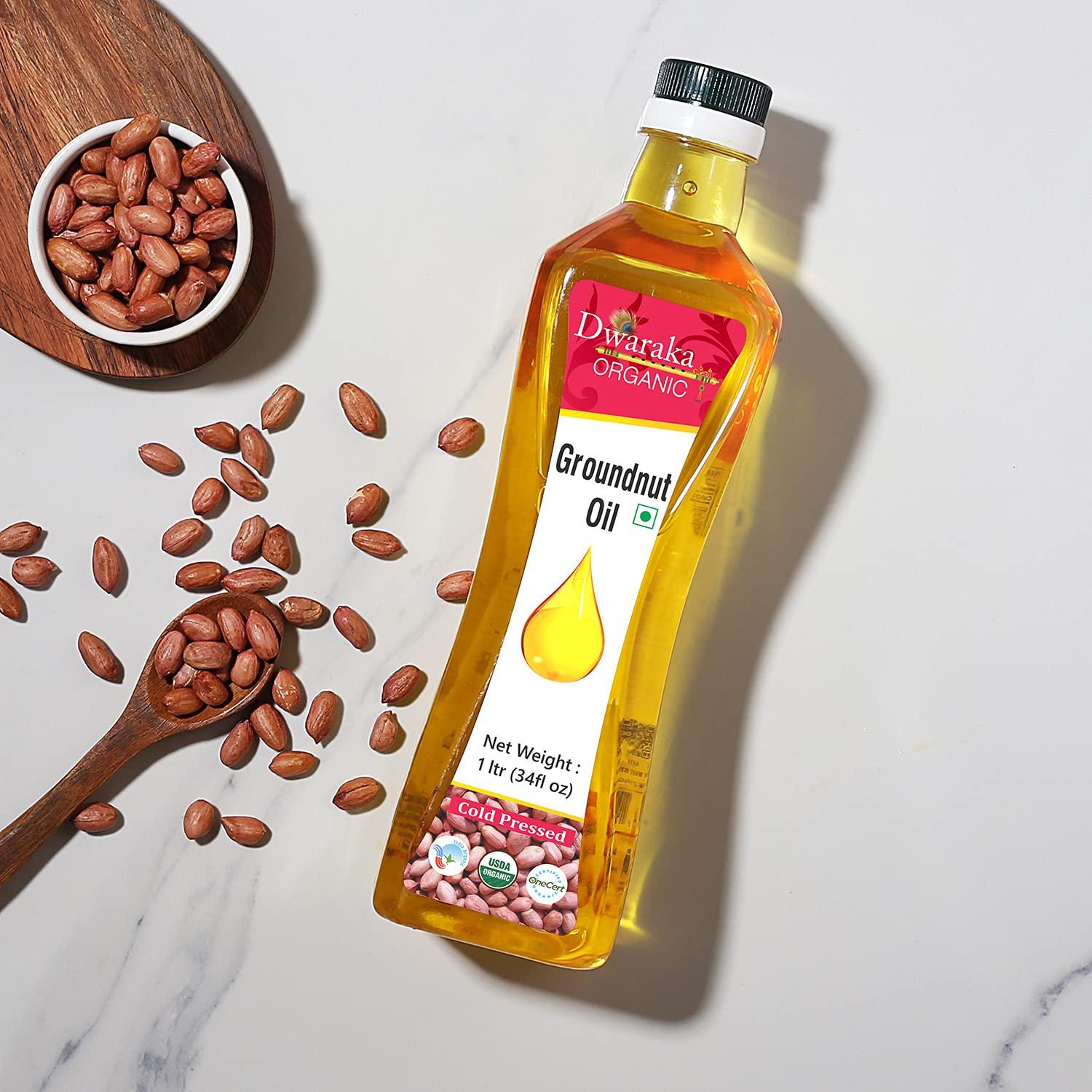 Dwaraka Organic Cold Pressed Peanut Oil, 1L, 33 Fl Oz, Groundnut Oil